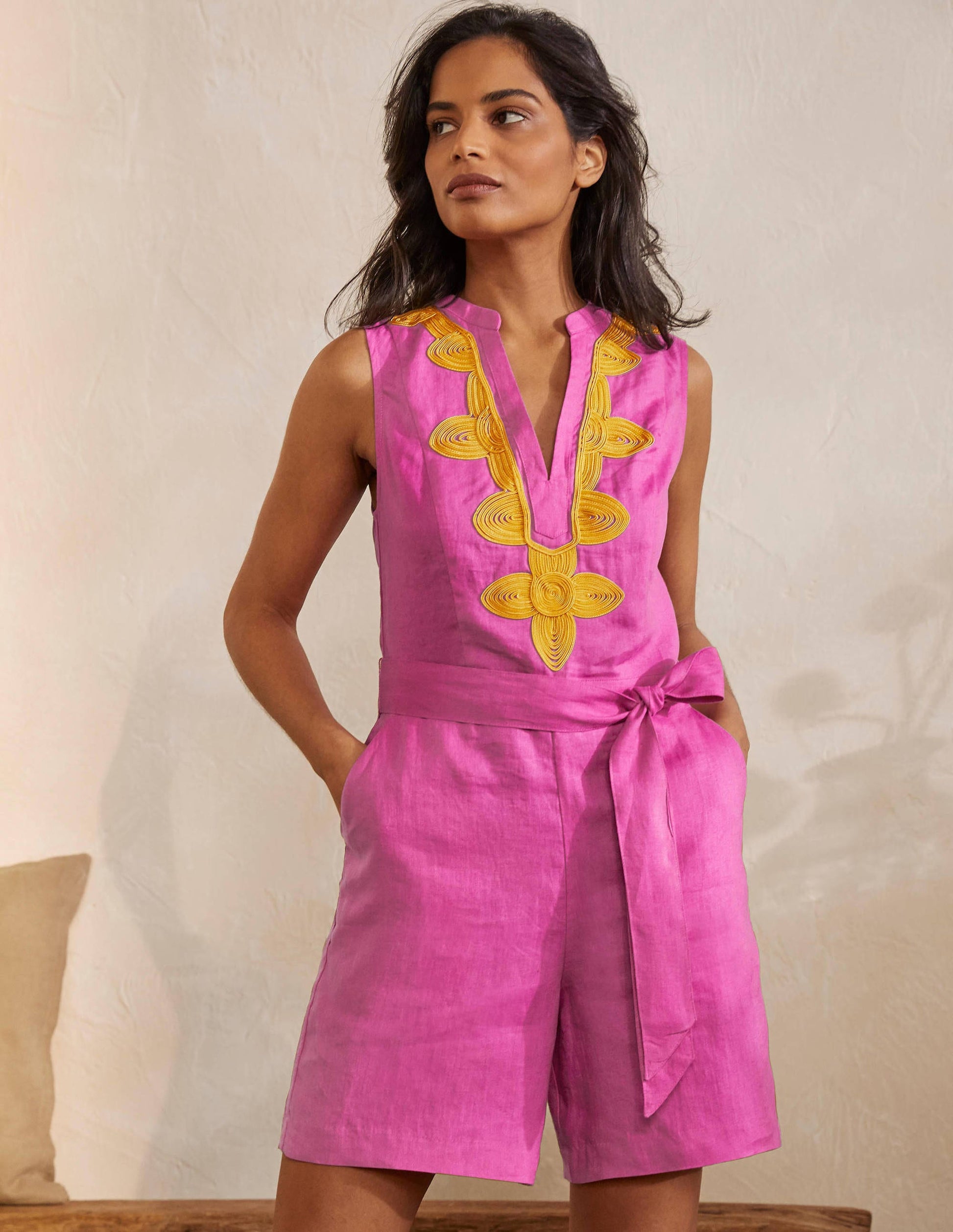 Bella Embroidered Playsuit-Pop Pansy/Daffodil-1