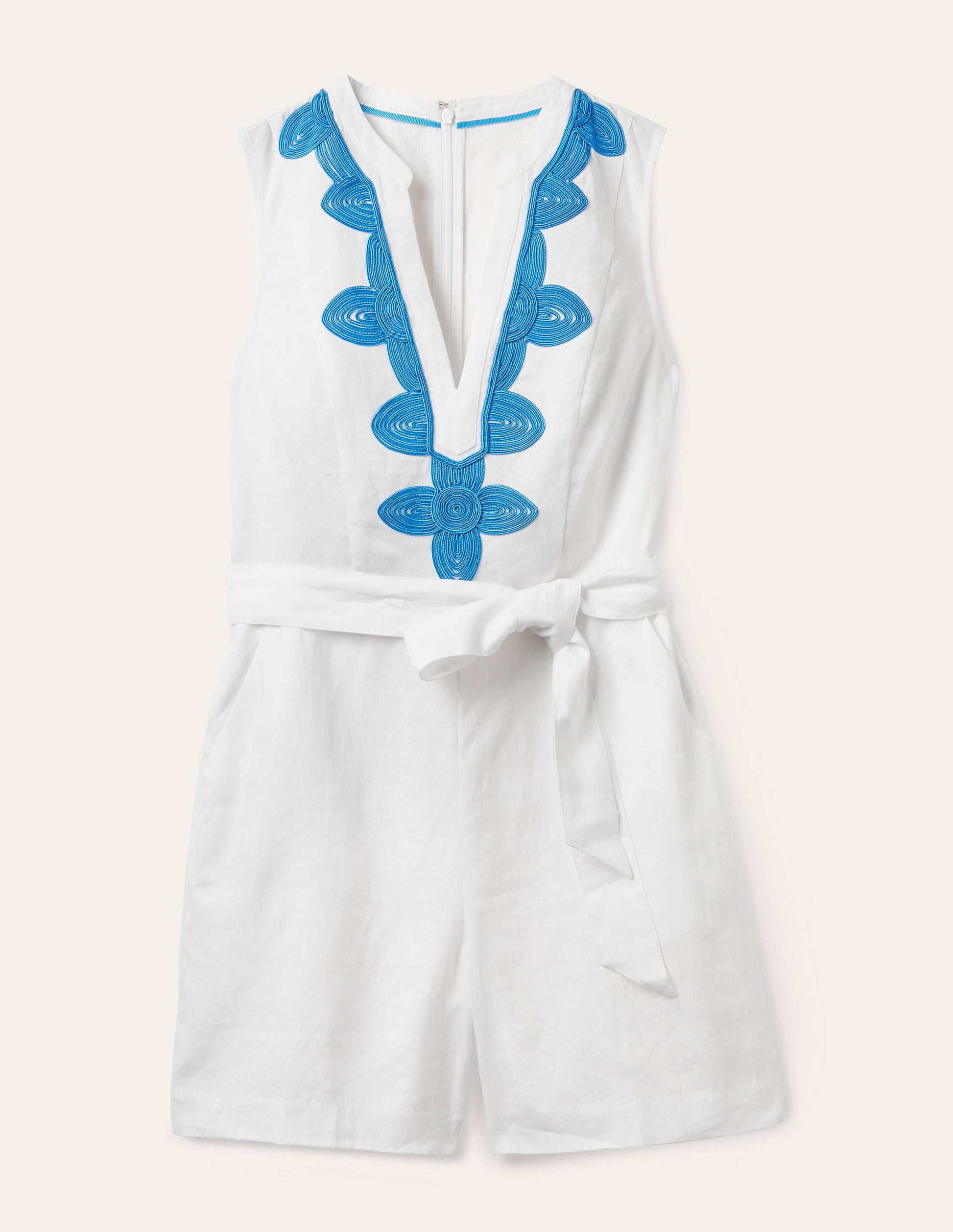 Bella Embroidered Playsuit-White/Moroccan Blue-5