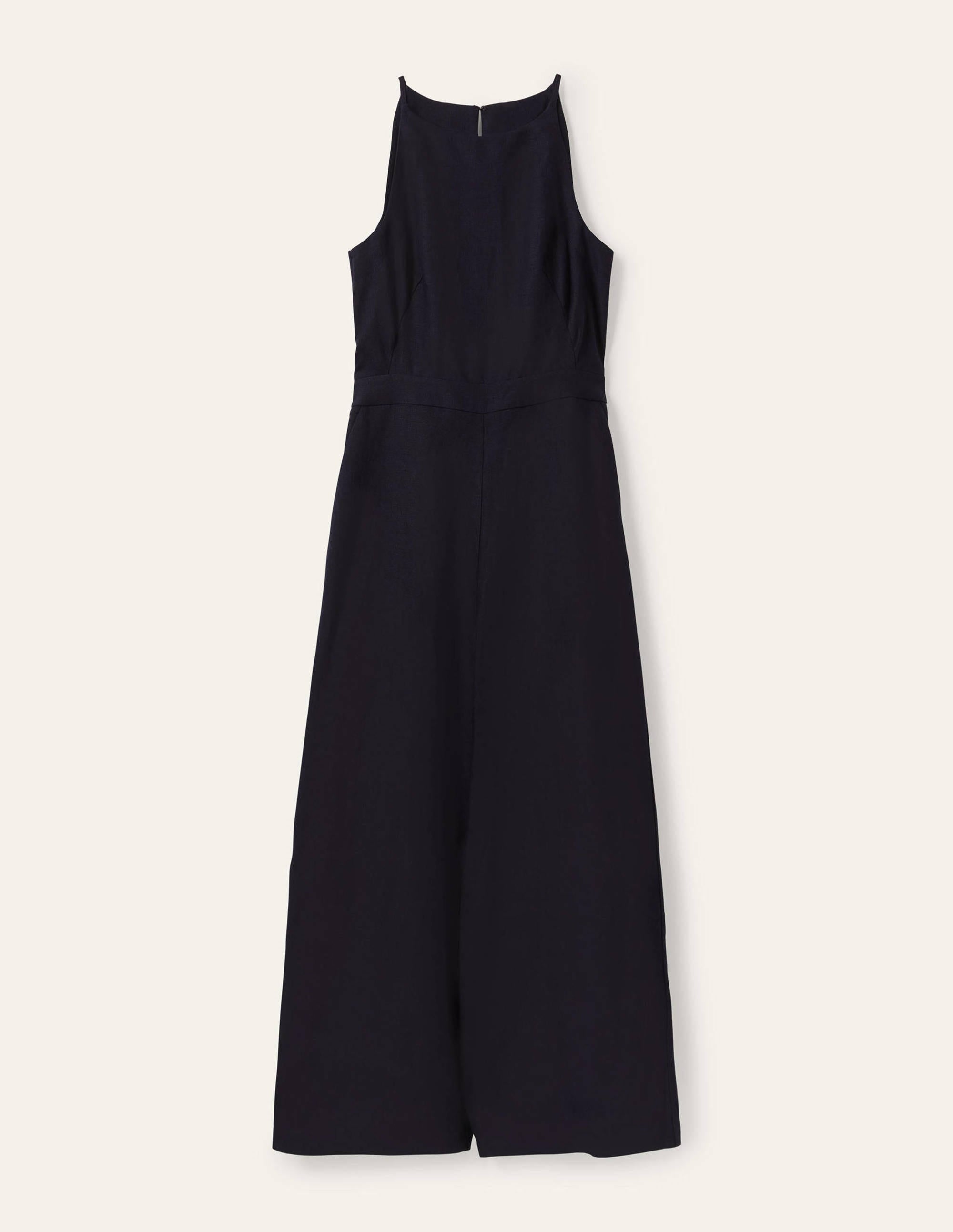 Halterneck Linen Jumpsuit-Navy - Image 5