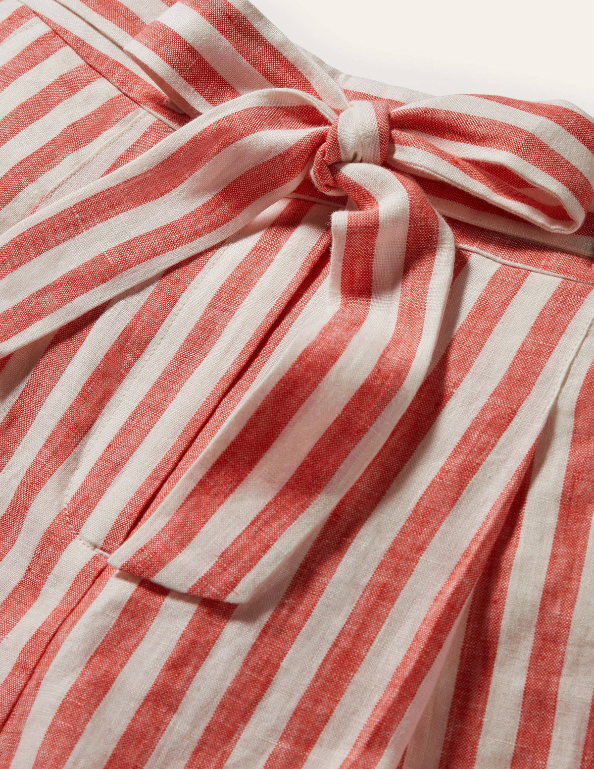 Alma Tie Waist Linen Shorts-Cherry Red Stripe-7