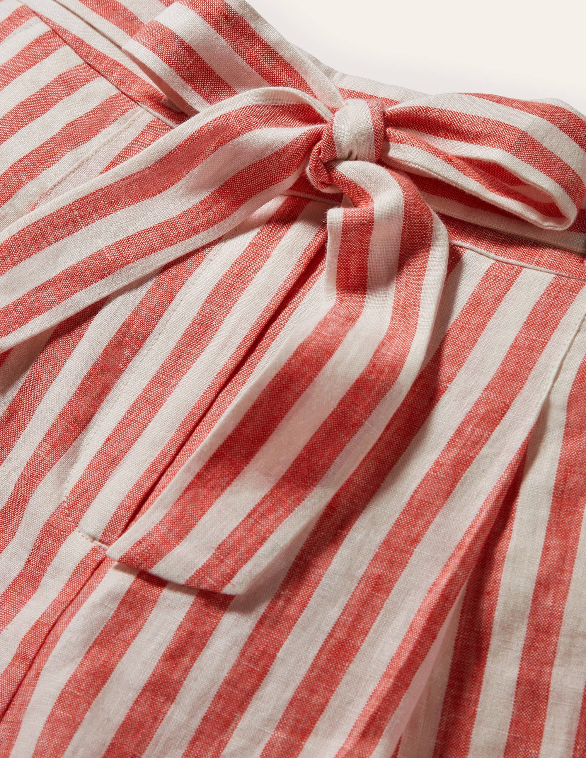 Alma Tie Waist Linen Shorts-Cherry Red Stripe - Image 7