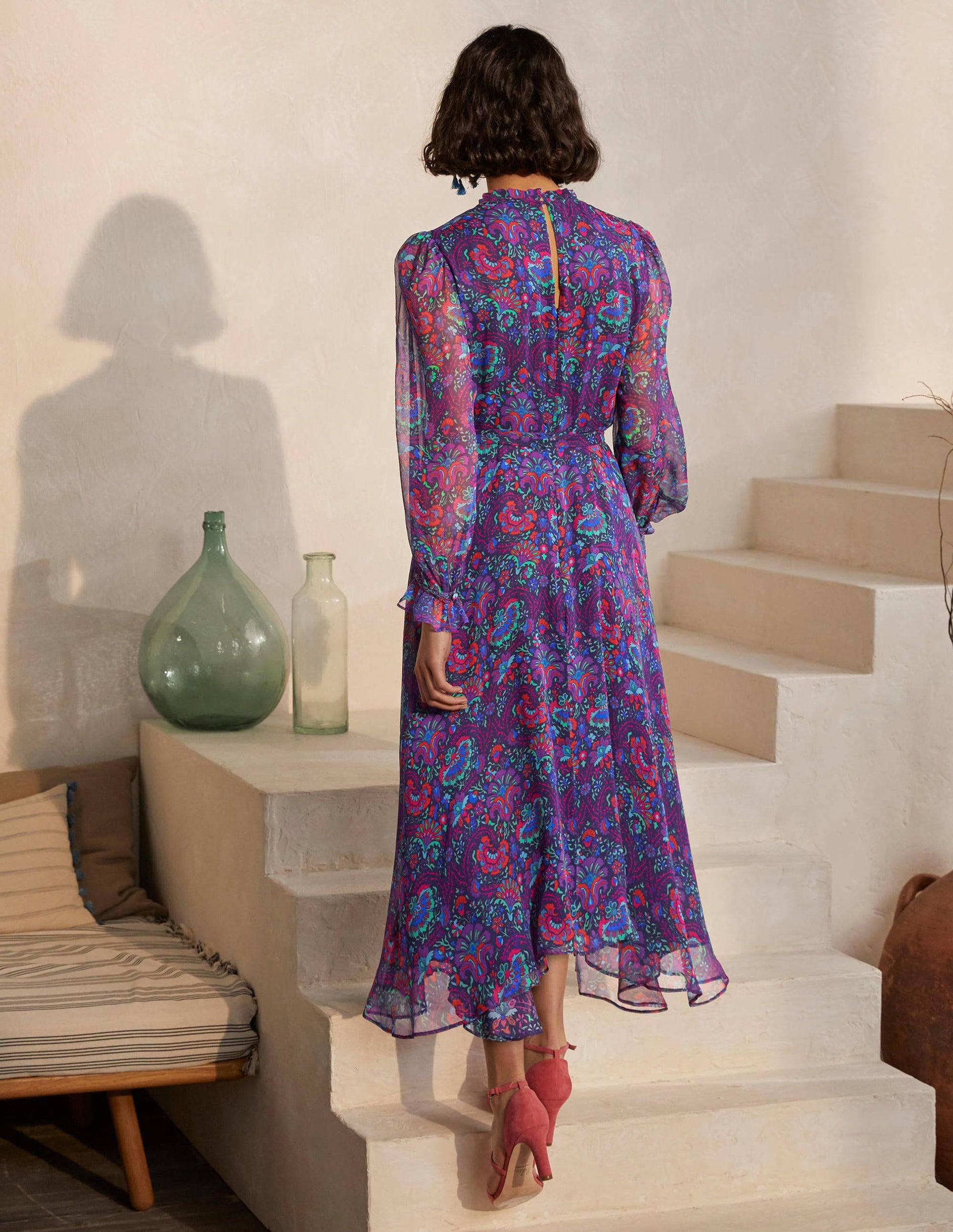 Saskia Silk Dress-French Navy, Opulent Bloom-2