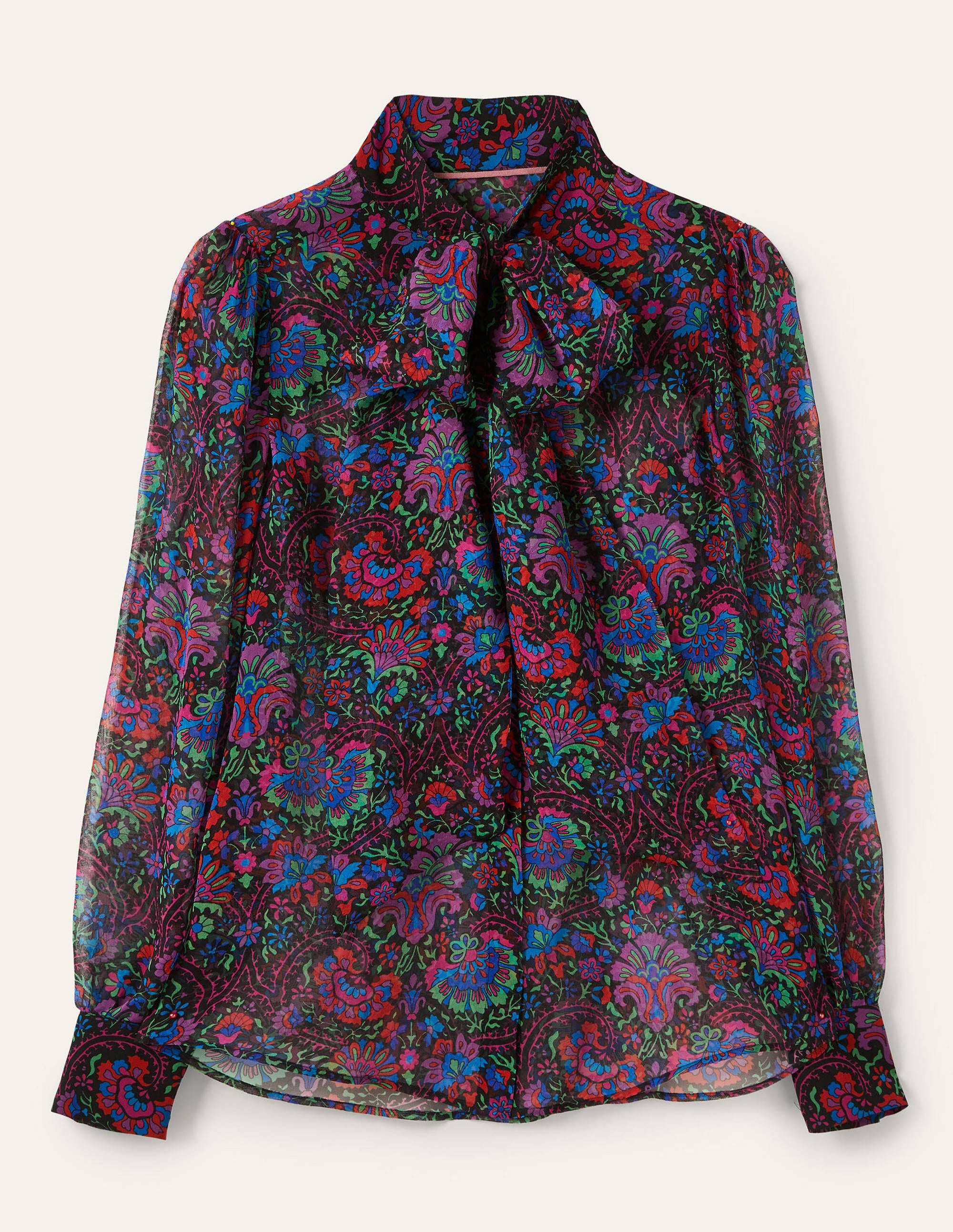 Rosaline Silk Blouse-French Navy, Opulent Bloom - Image 5