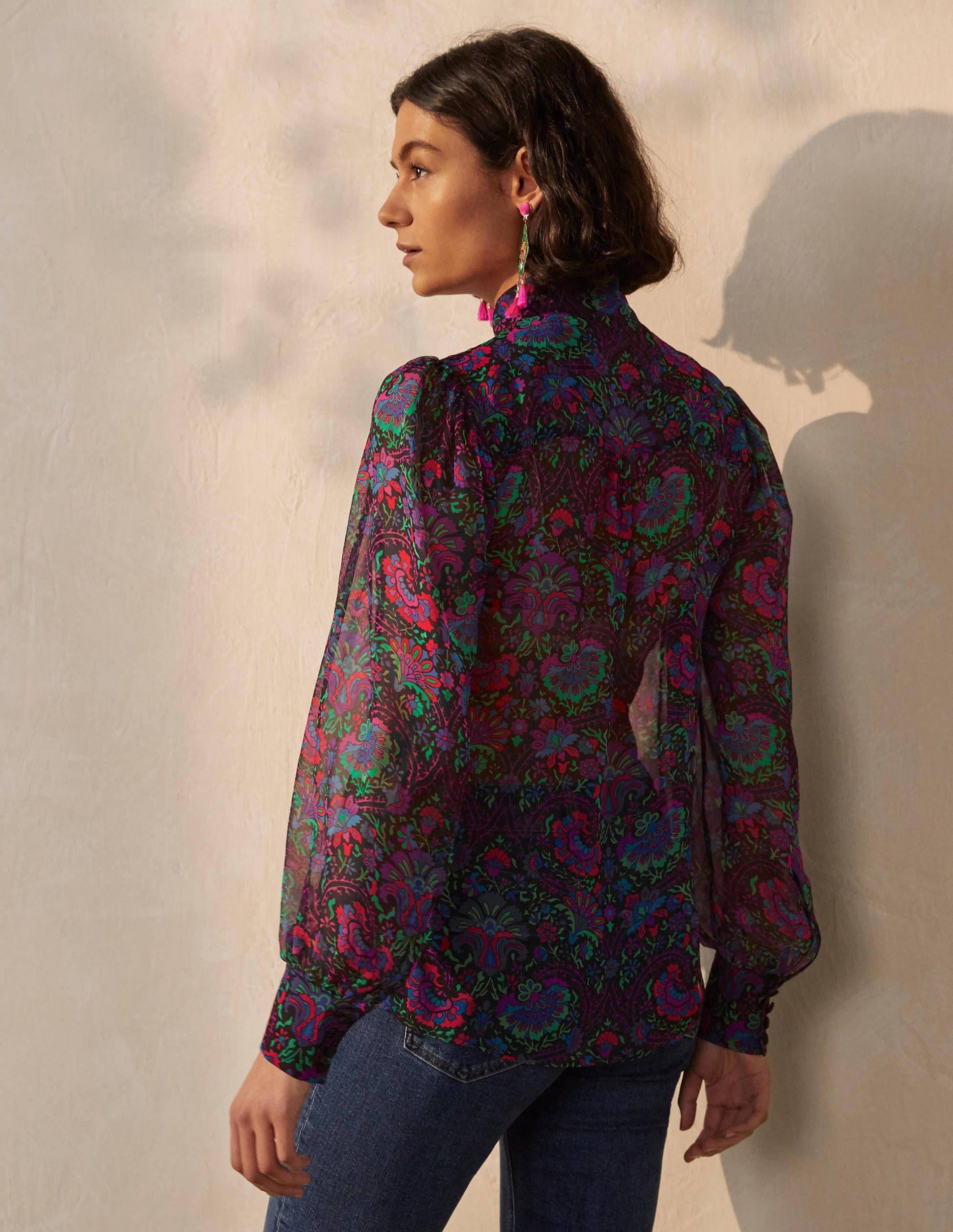Rosaline Silk Blouse-French Navy, Opulent Bloom-2