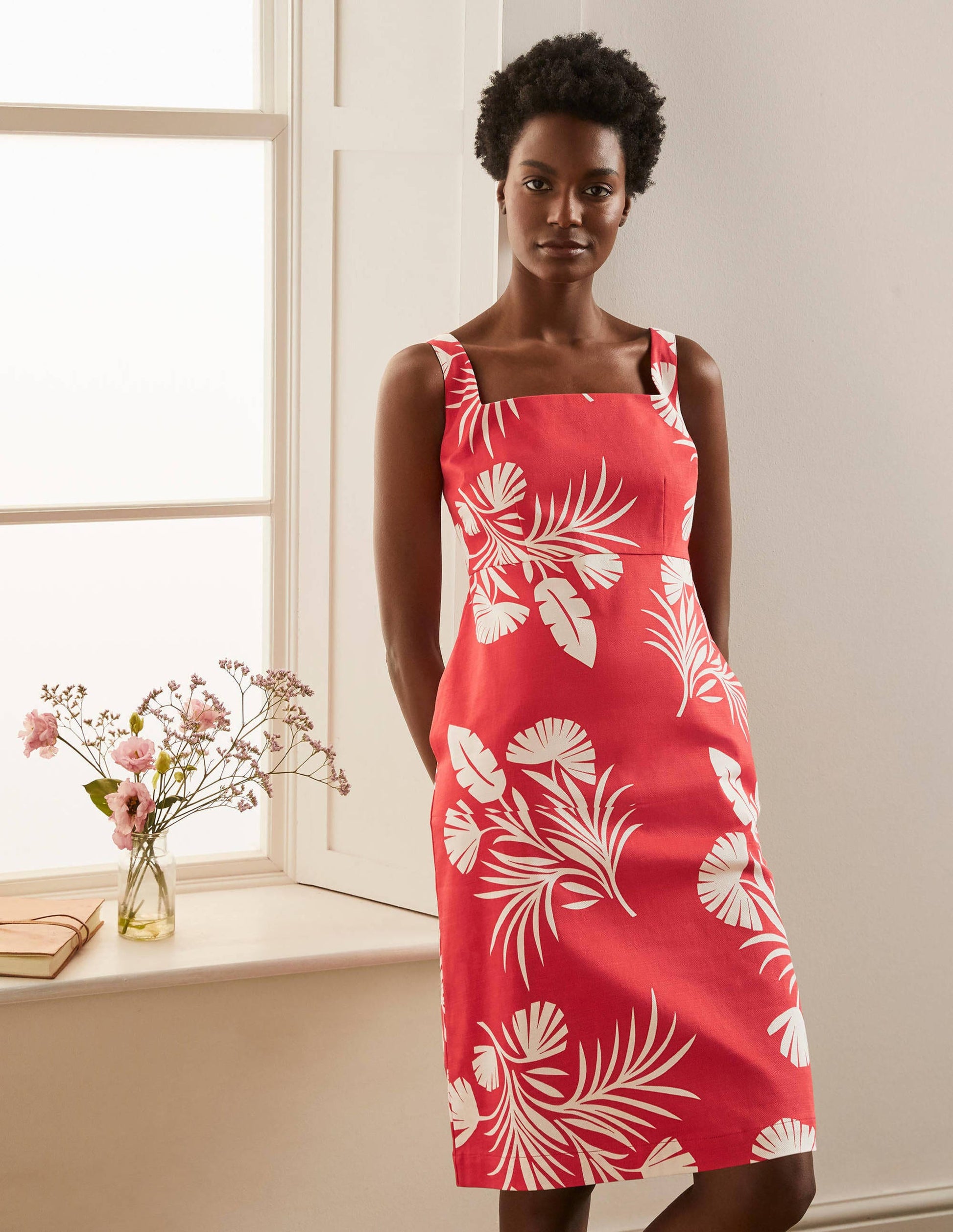 Yolande Shift Dress-Cherry Red, Jungle Bouquet-5