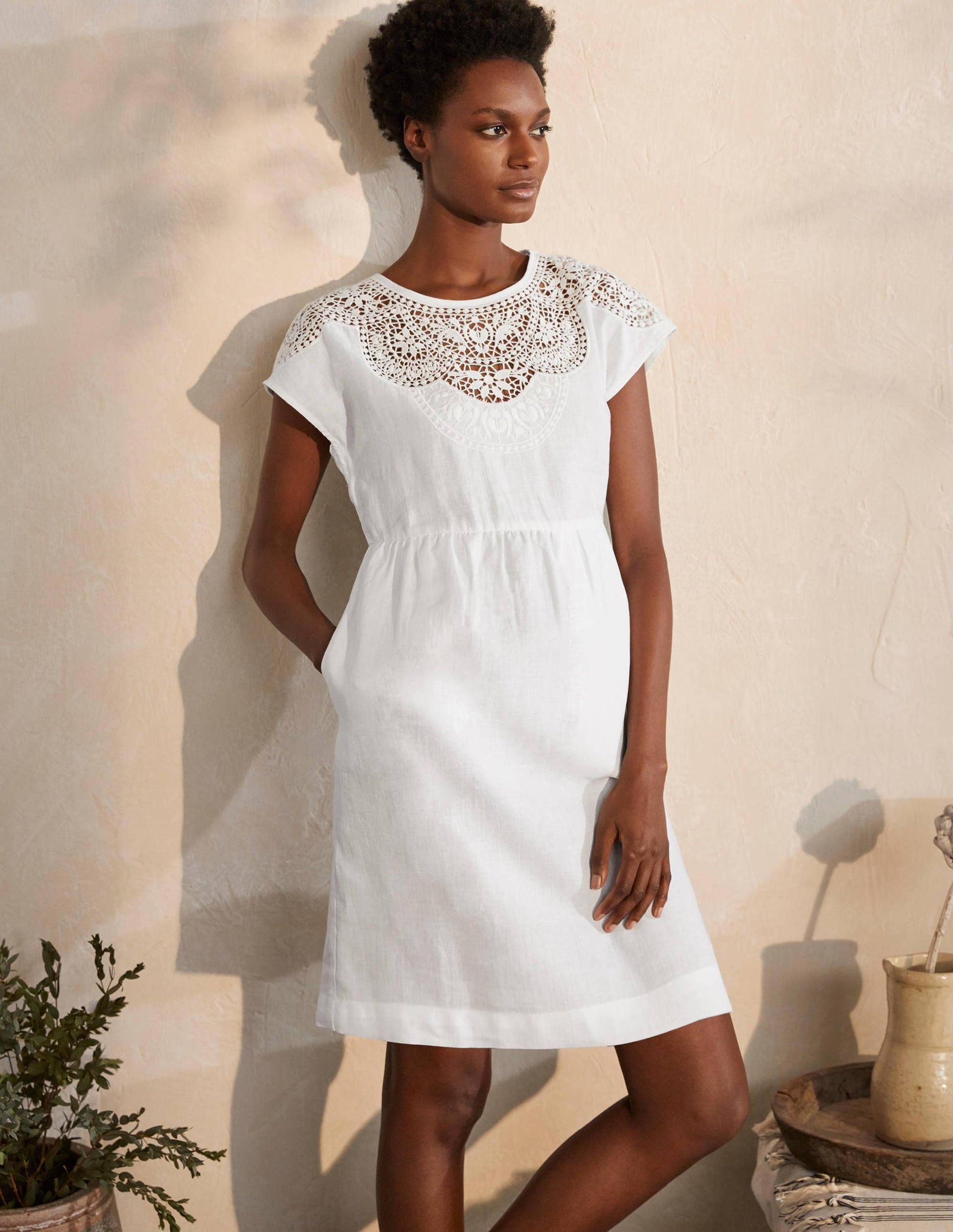 Fleur Embroidered Linen Dress-White-4