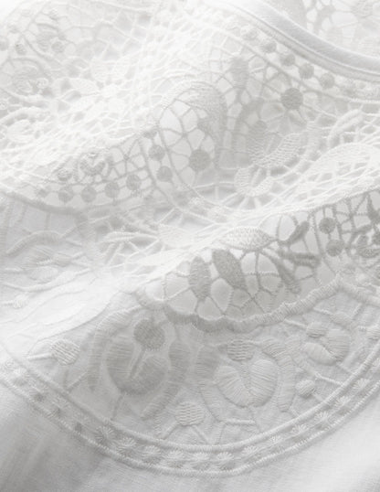 Fleur Embroidered Linen Dress-White-5