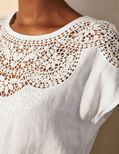 Fleur Embroidered Linen Dress-White-1