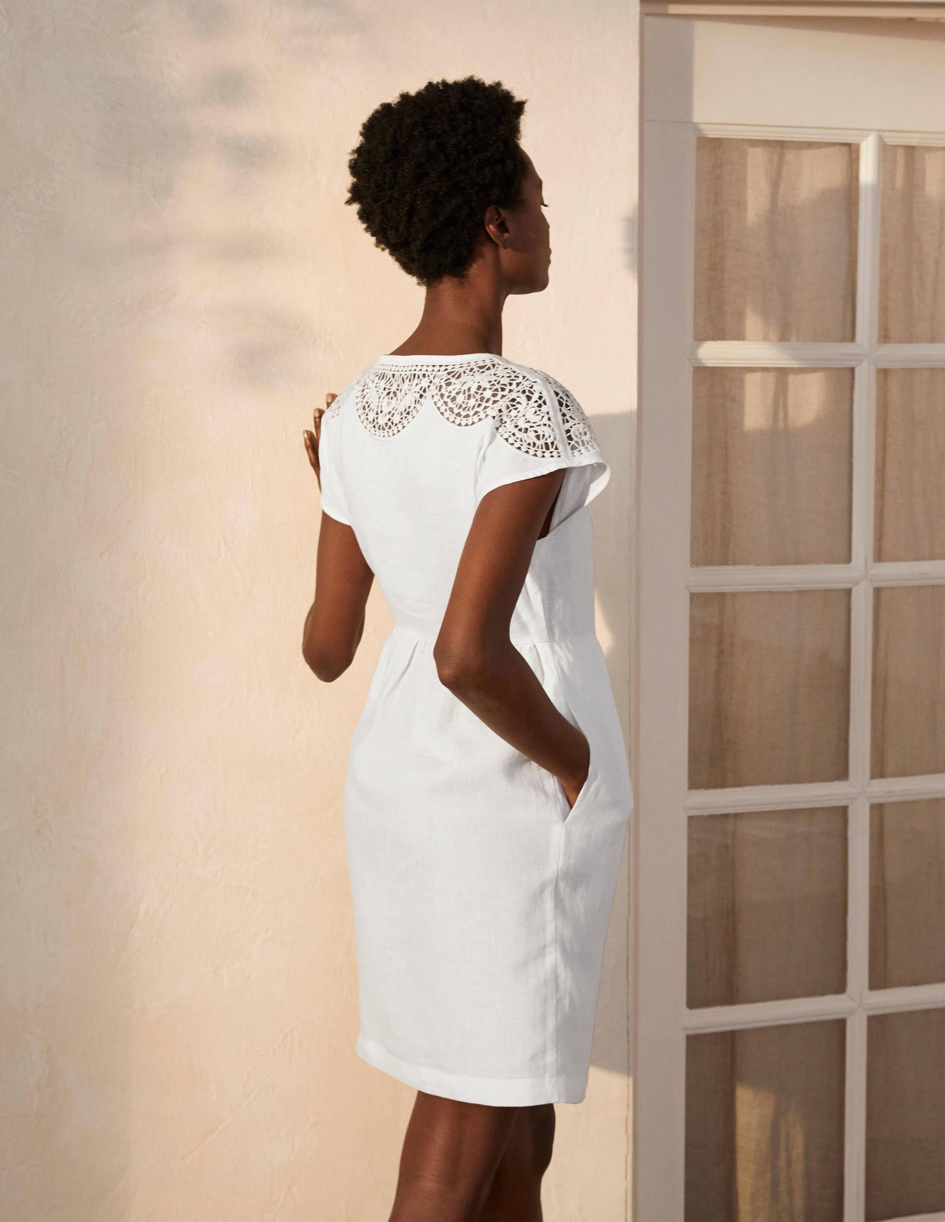 Fleur Embroidered Linen Dress-White-2