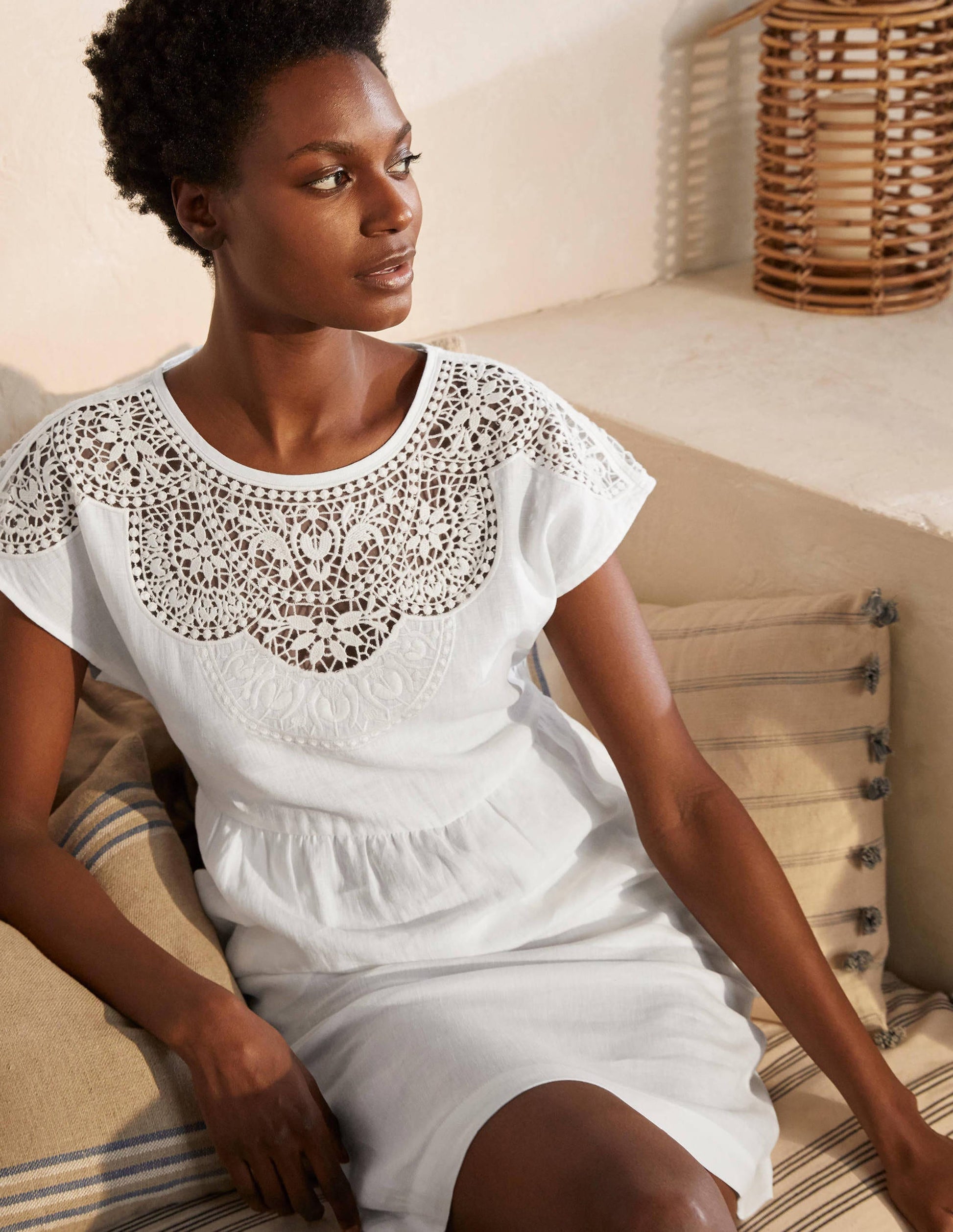 Fleur Embroidered Linen Dress-White-3