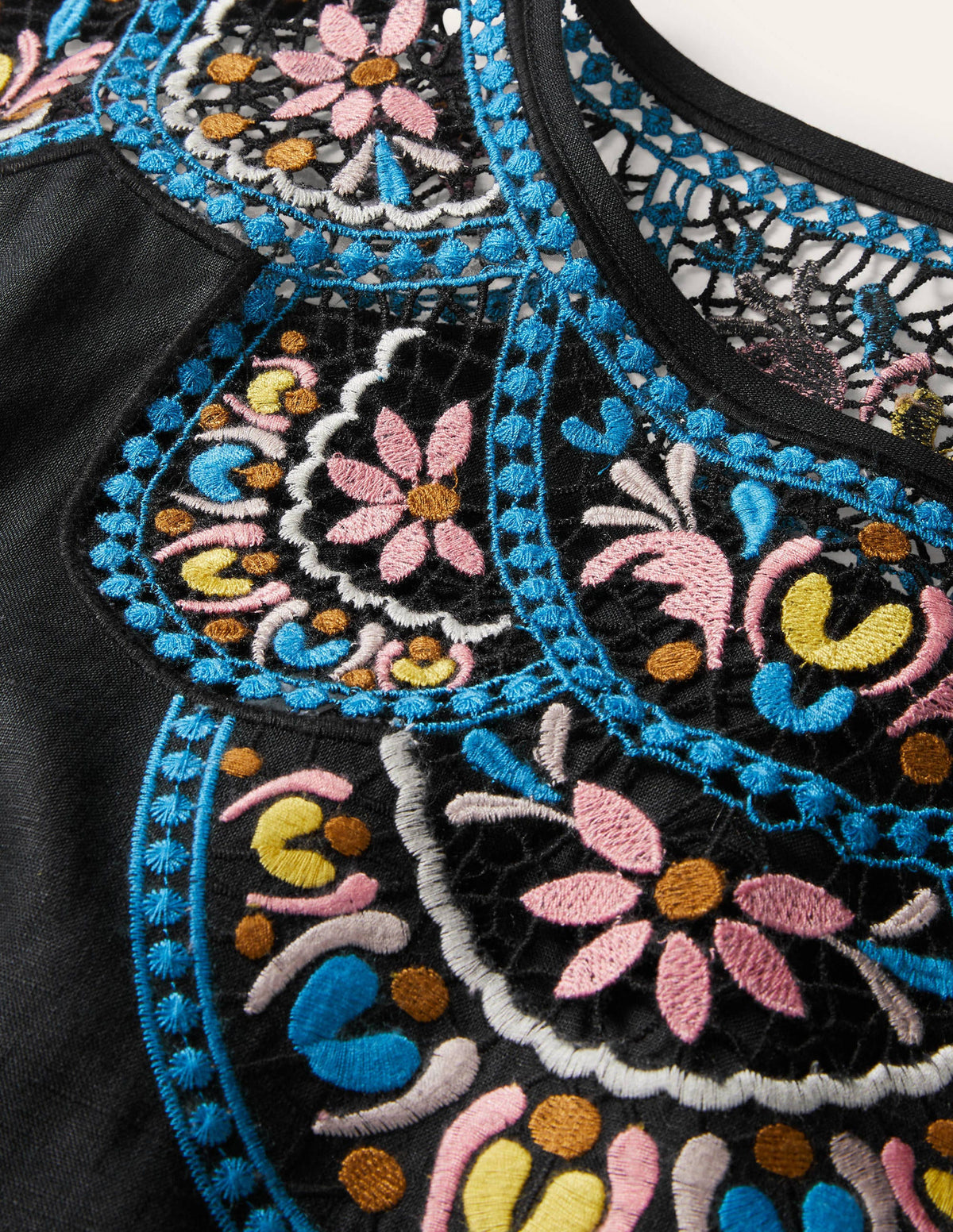 Fleur Embroidered Linen Top-Black / Multi - Image 6