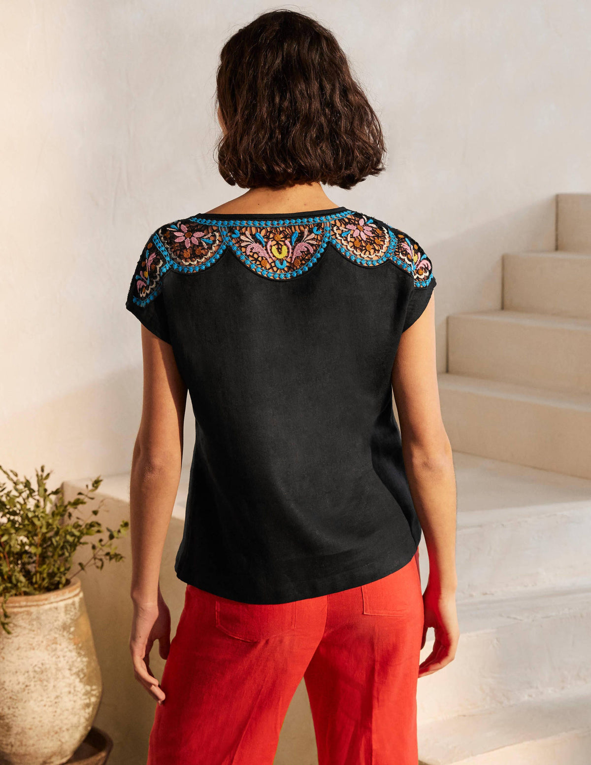 Fleur Embroidered Linen Top-Black / Multi - Image 2