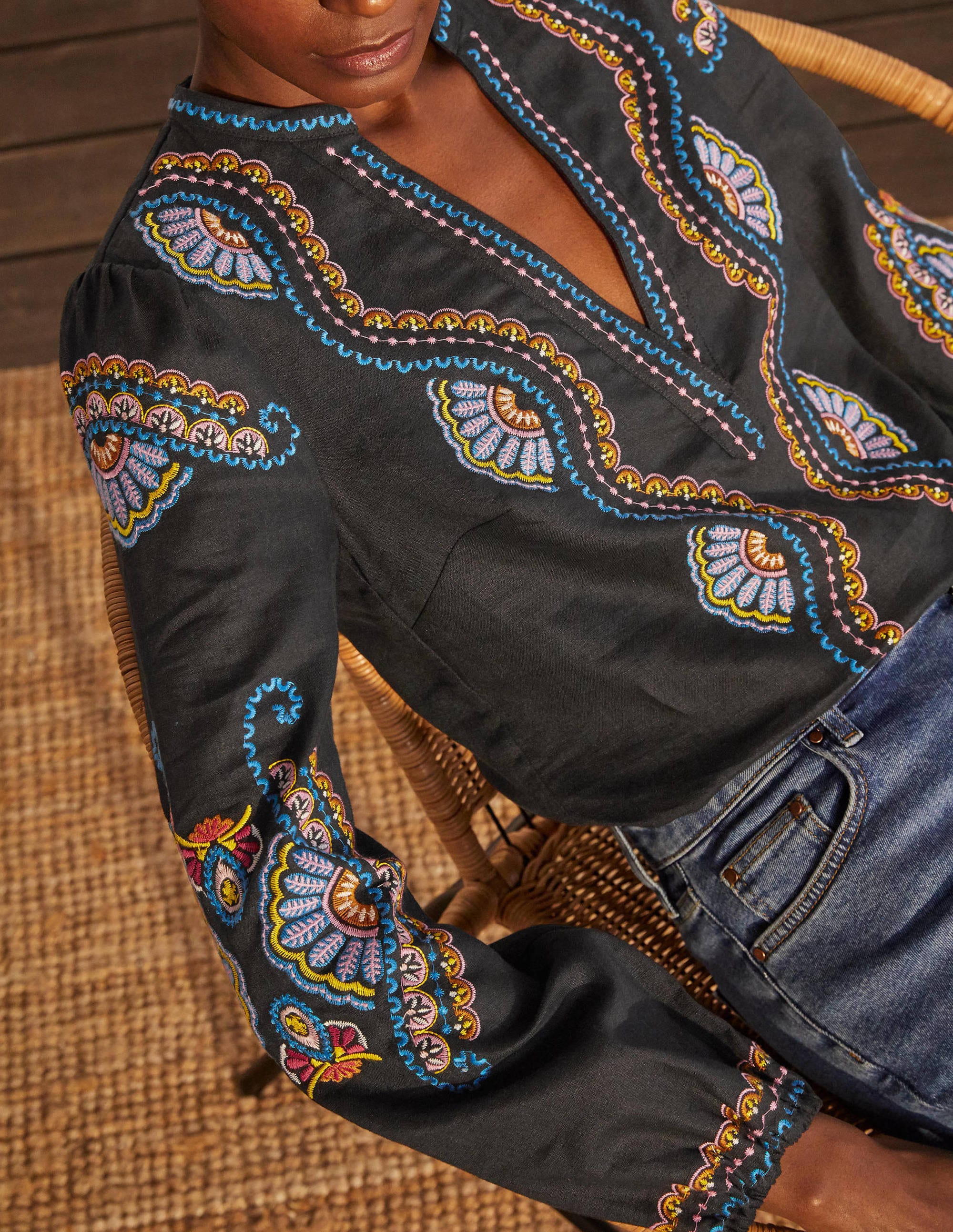 Eden Embroidered Top-Black - Image 3