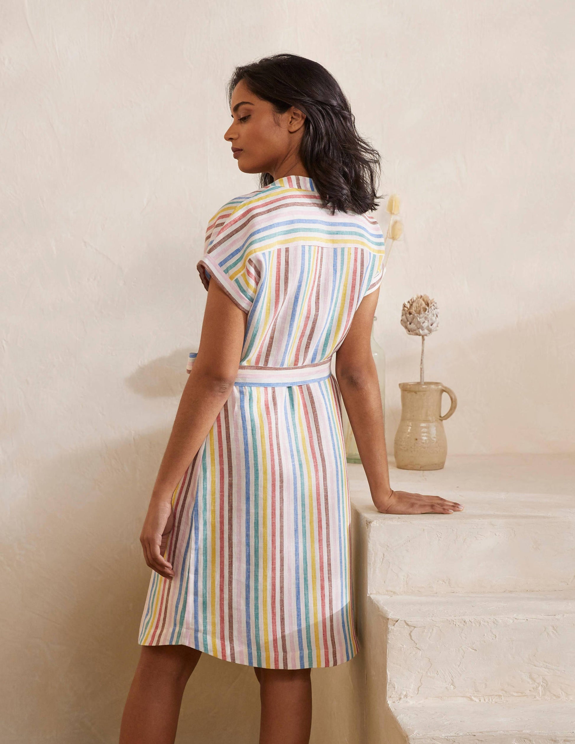 Evie Linen Shirt Dress-Multistripe-2