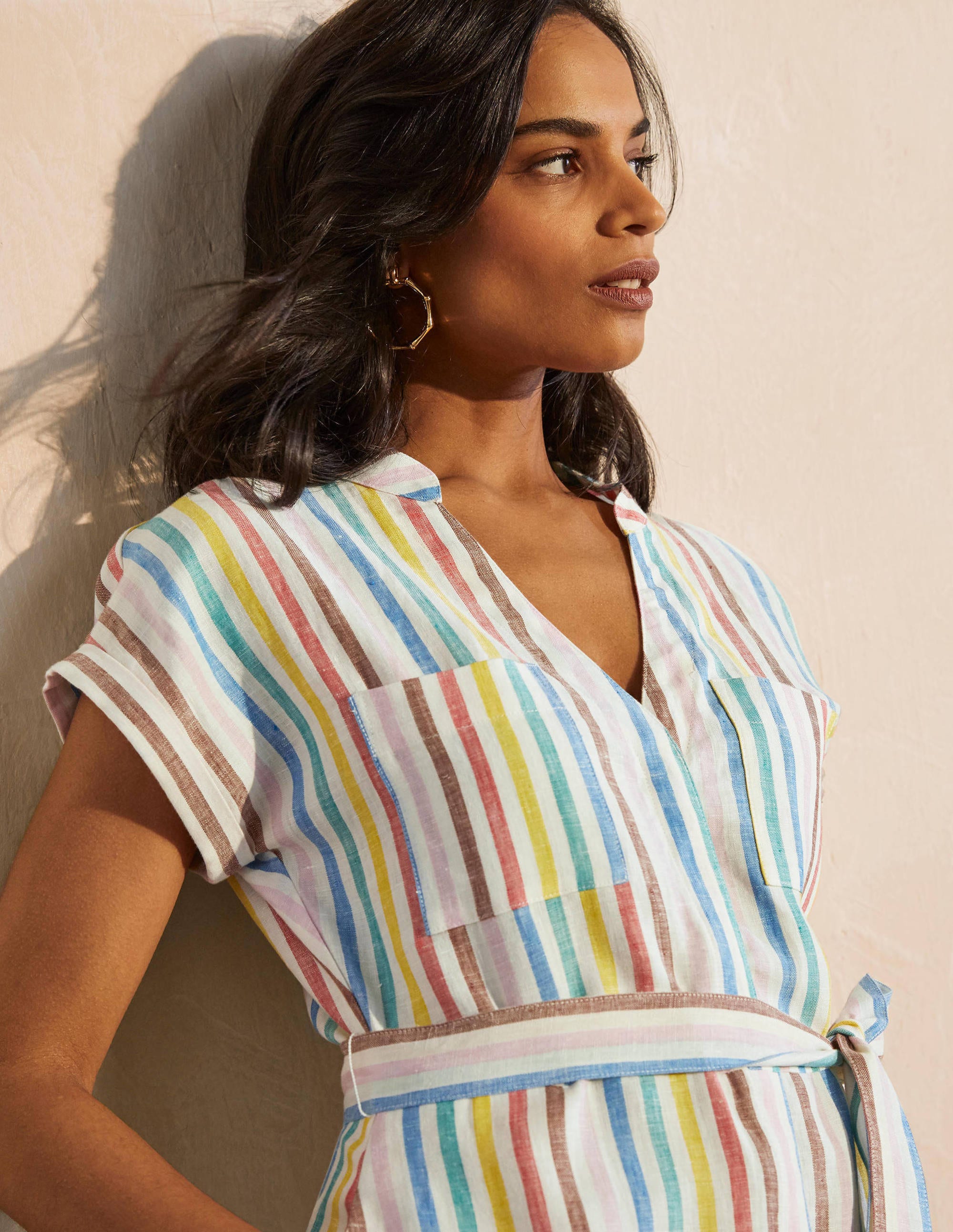 Evie Linen Shirt Dress-Multistripe - Image 3