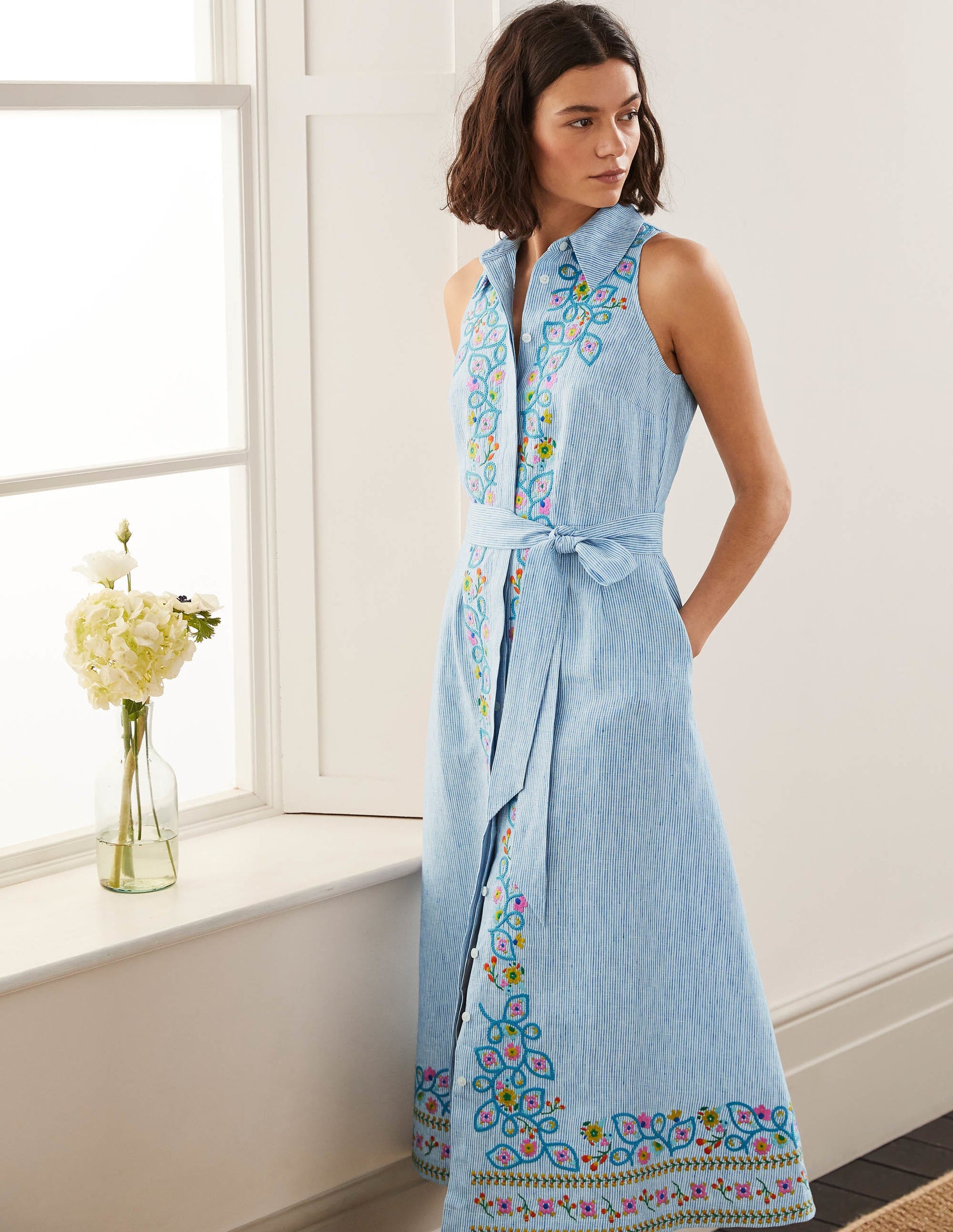 Kate Linen Shirt Dress-Moroccan Blue Stripe-6