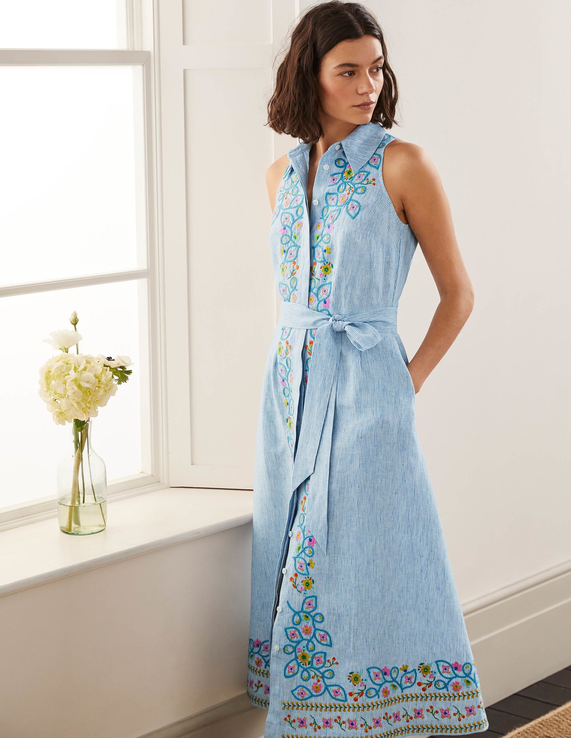 Kate Linen Shirt Dress-Moroccan Blue Stripe - Image 6