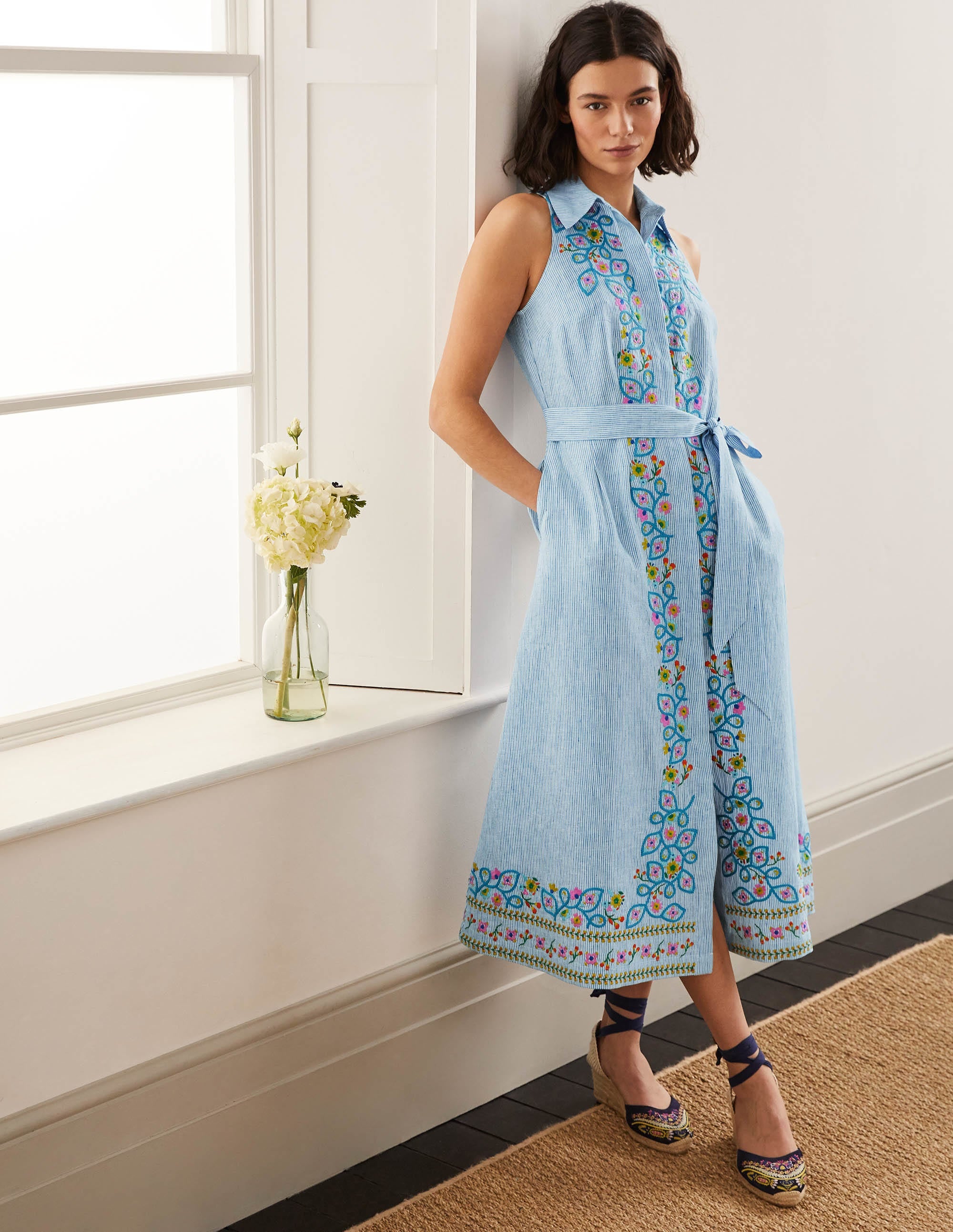 Kate Linen Shirt Dress-Moroccan Blue Stripe - Image 1