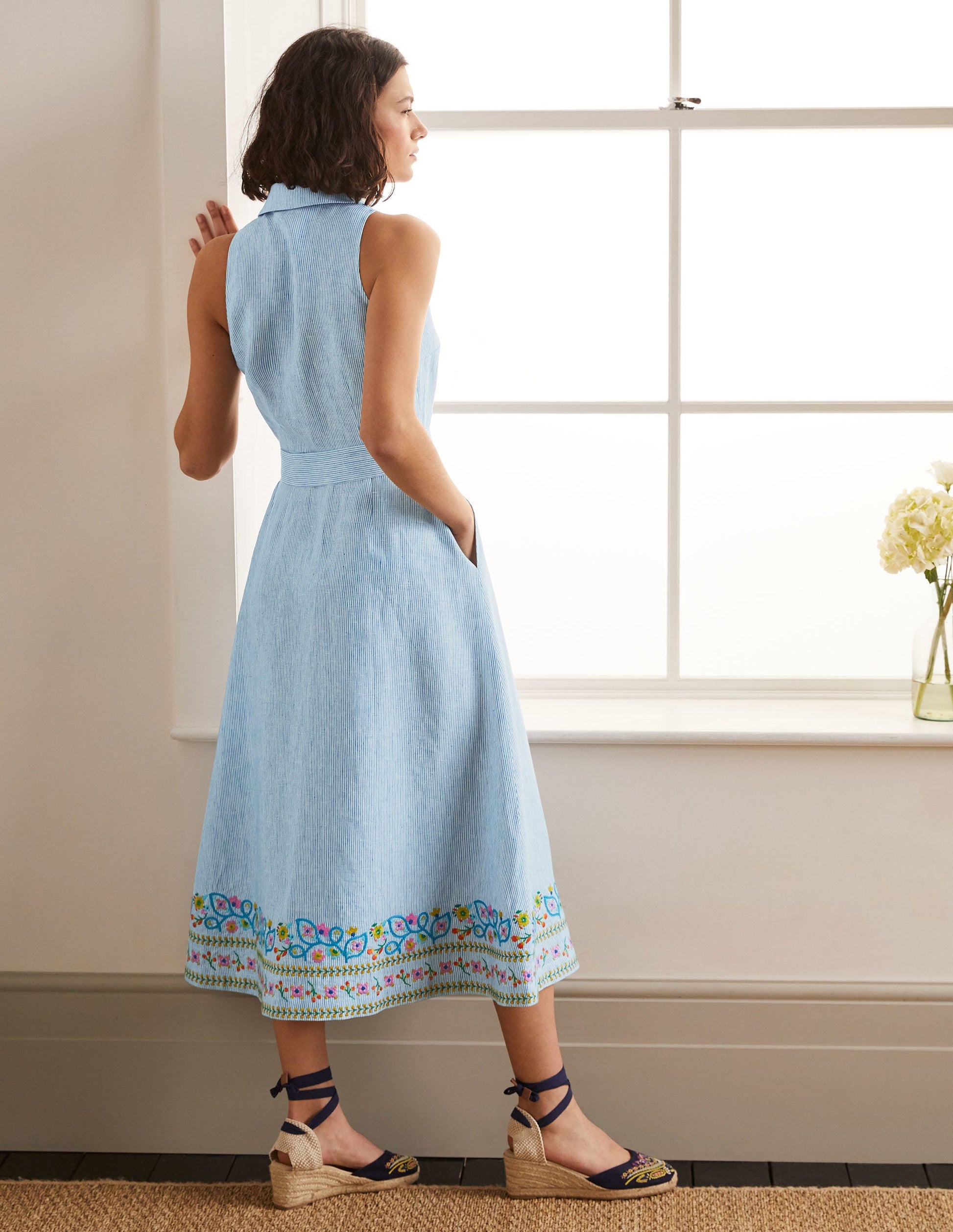 Kate Linen Shirt Dress-Moroccan Blue Stripe-2