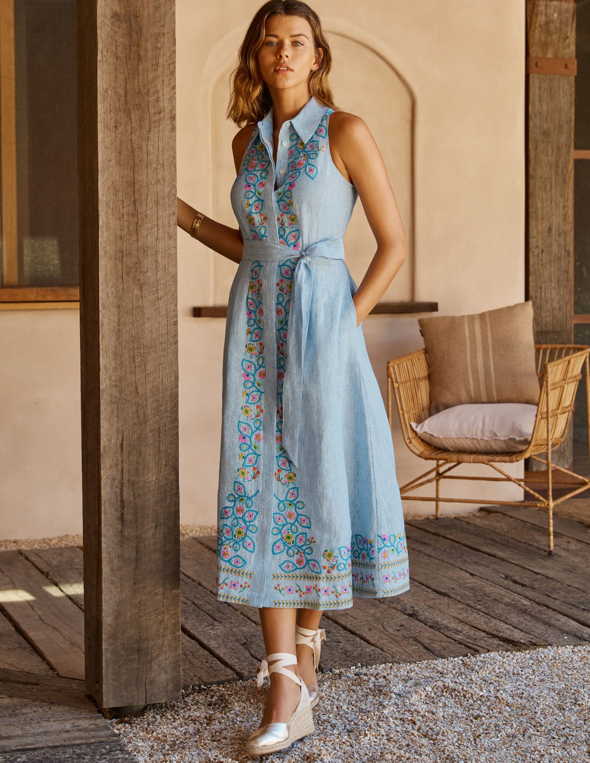 Kate Linen Shirt Dress-Moroccan Blue Stripe-5