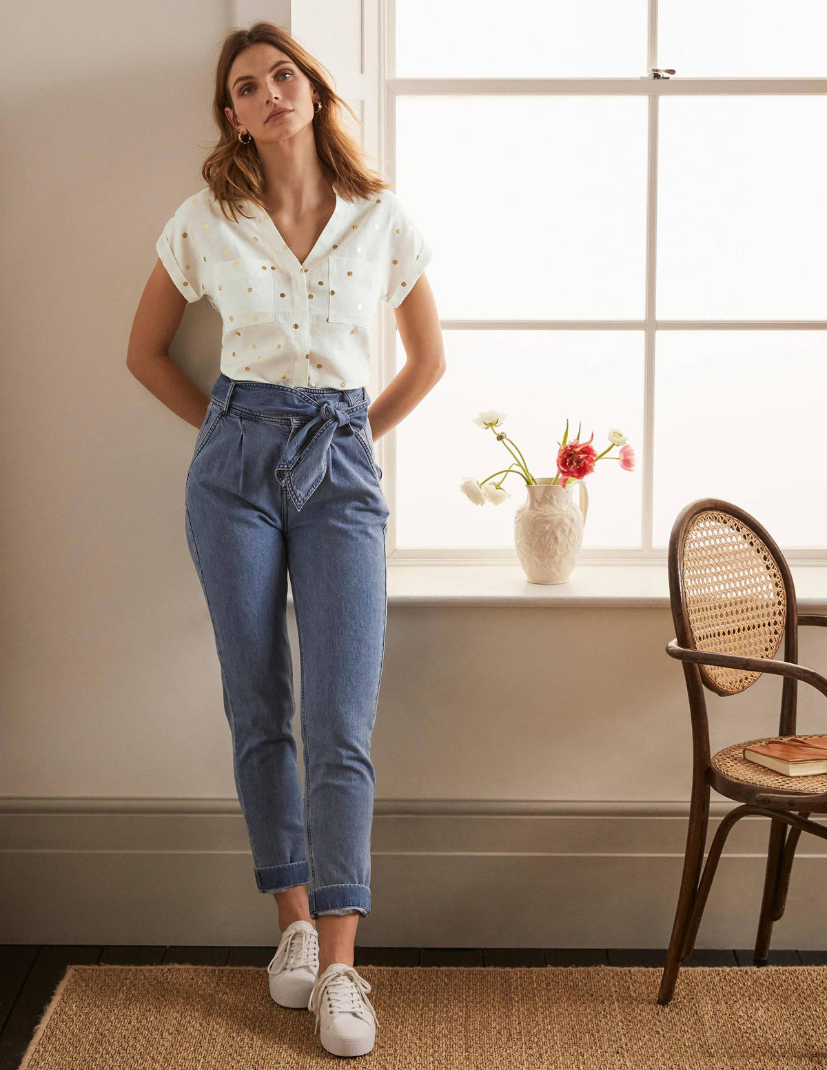 Evie Linen Shirt-Ivory, Polka Dot-1