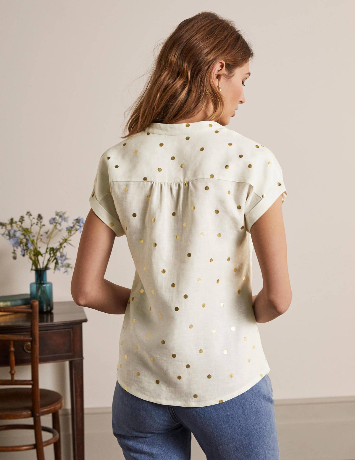 Evie Linen Shirt-Ivory, Polka Dot-2