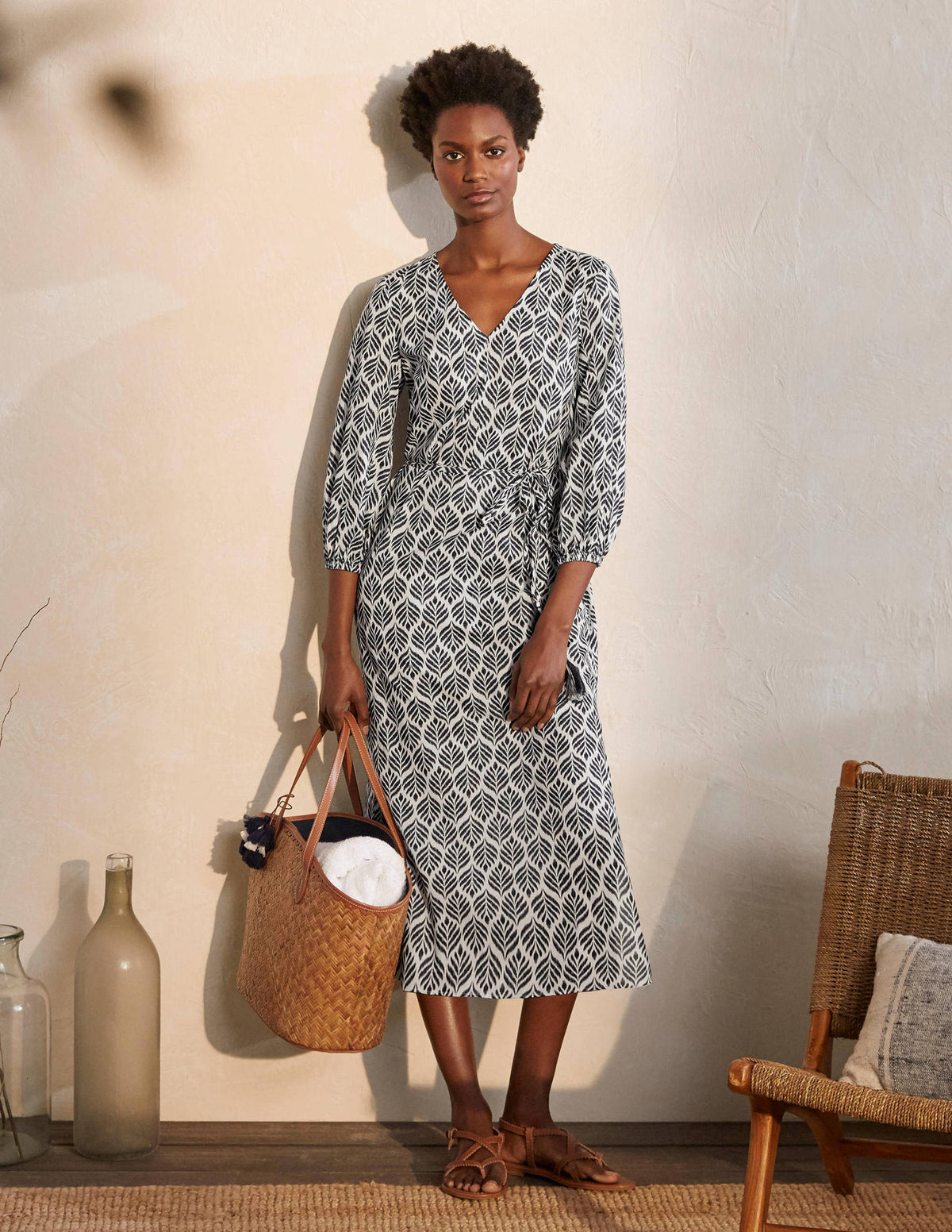 Daria Cotton Midi Dress-Ivory, Palm Tile - Image 4