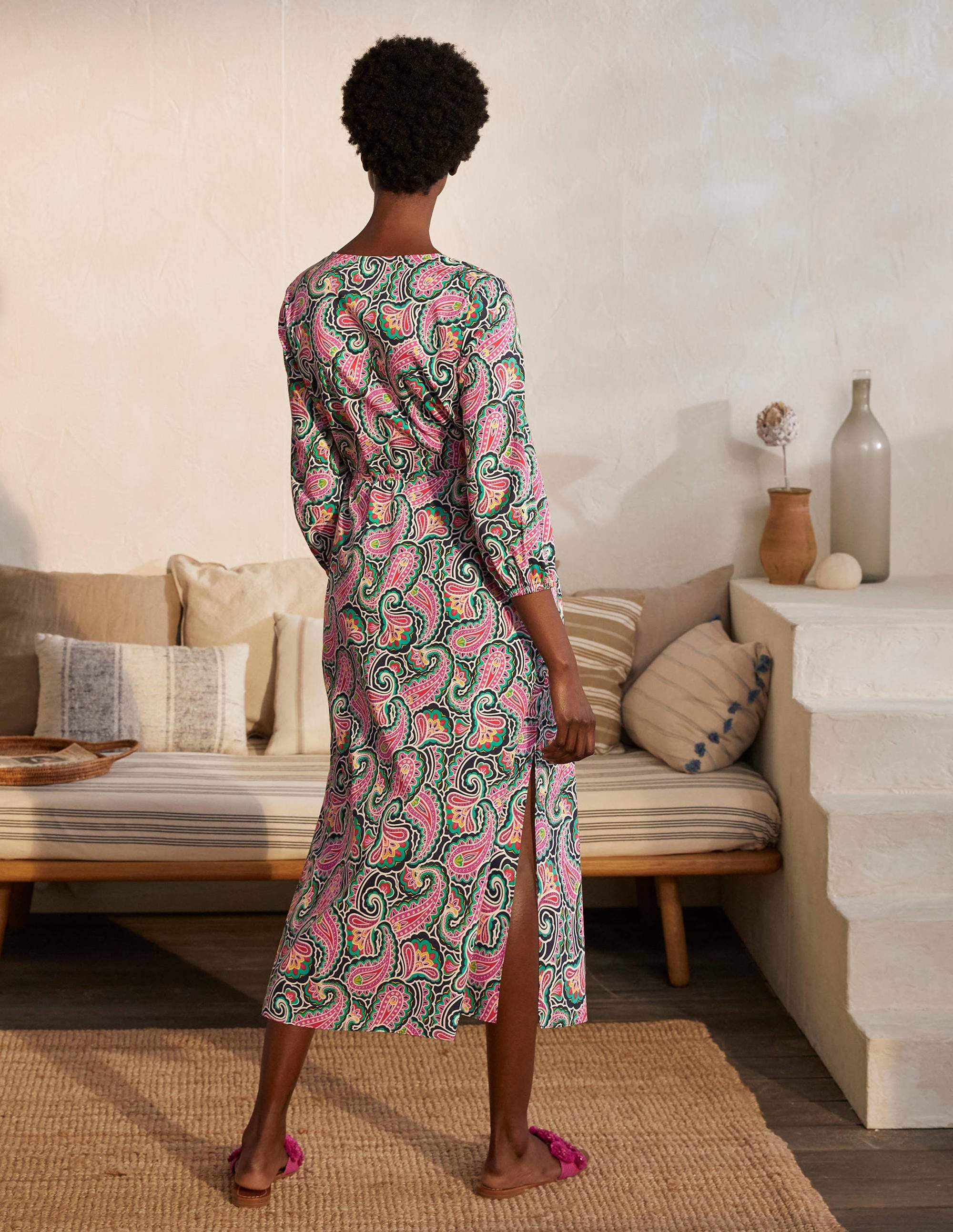 Daria Cotton Midi Dress-Navy, Summer Paisley - Image 3