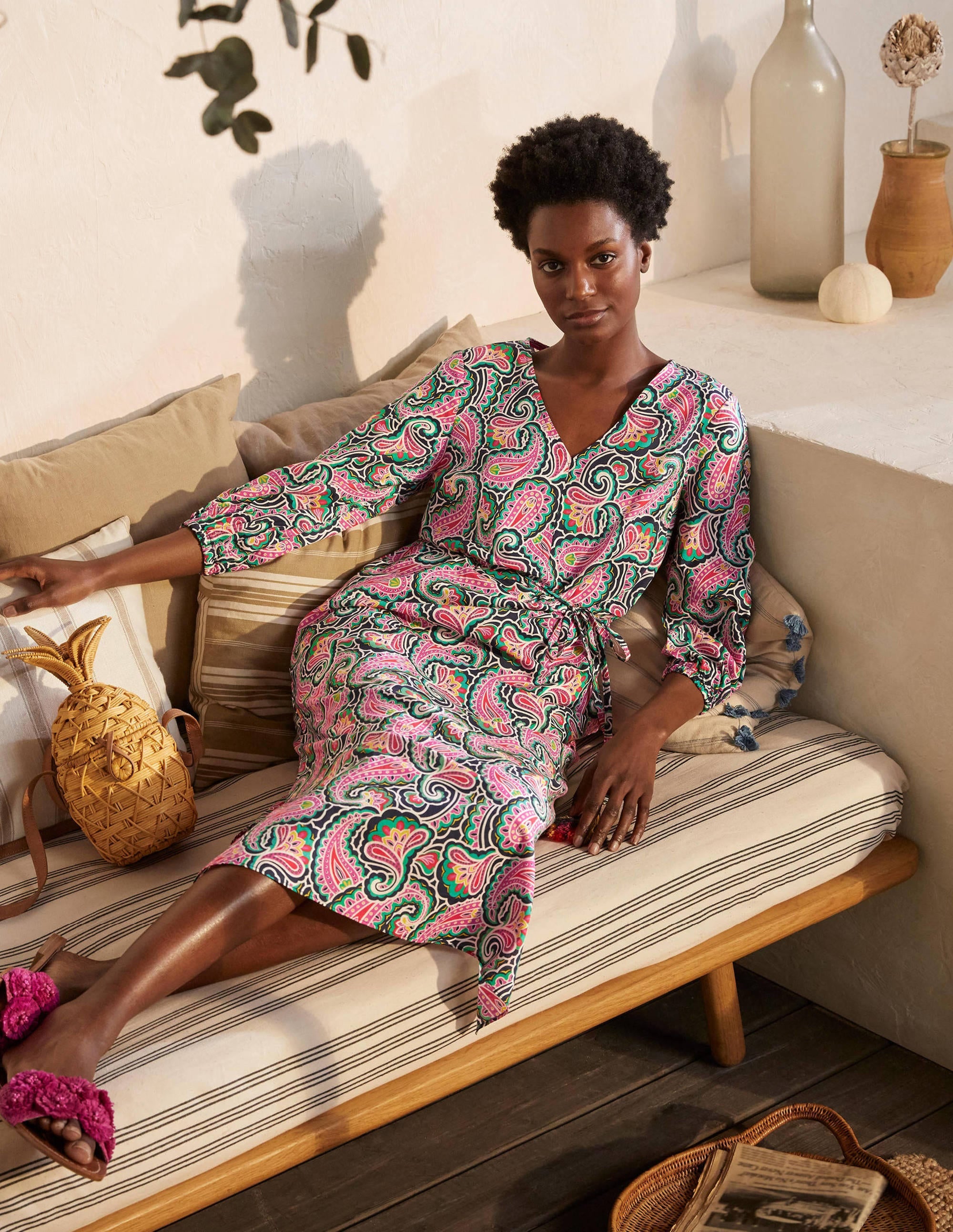 Daria Cotton Midi Dress-Navy, Summer Paisley - Image 4