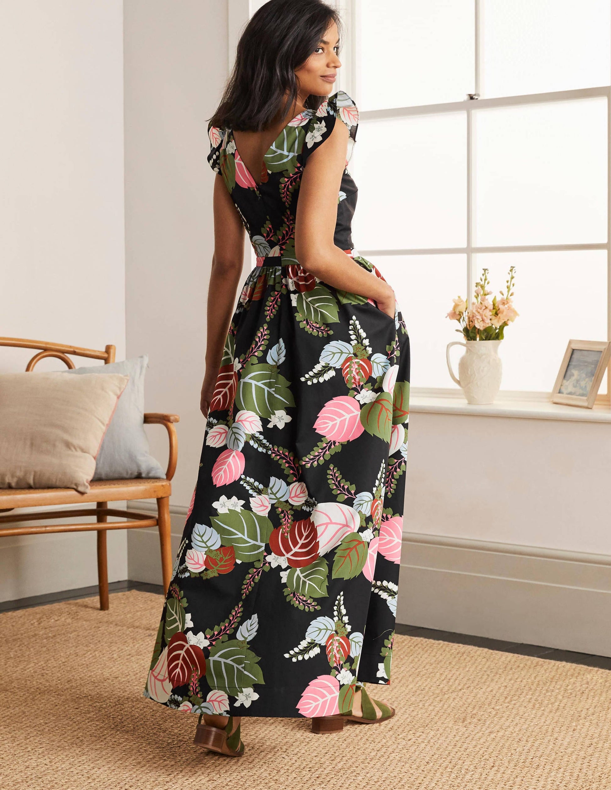 Andrea Frill Sleeve Maxi Dress-Black, Holiday Tropic-2