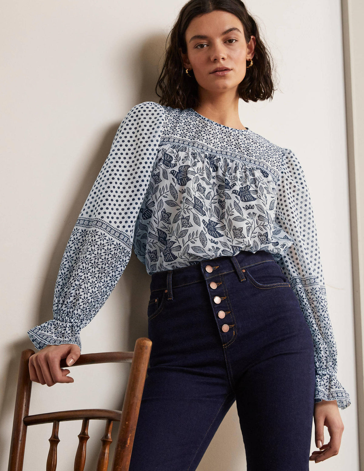 Gracie Cotton Blouse-Ivory, Meadow Flight - Image 5