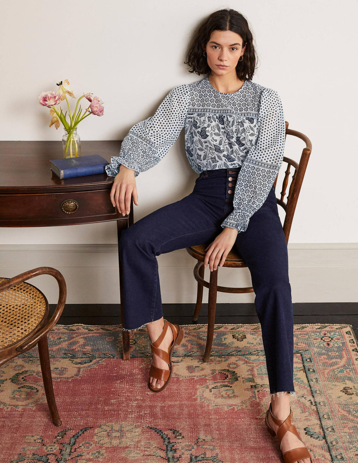 Gracie Cotton Blouse-Ivory, Meadow Flight - Image 1