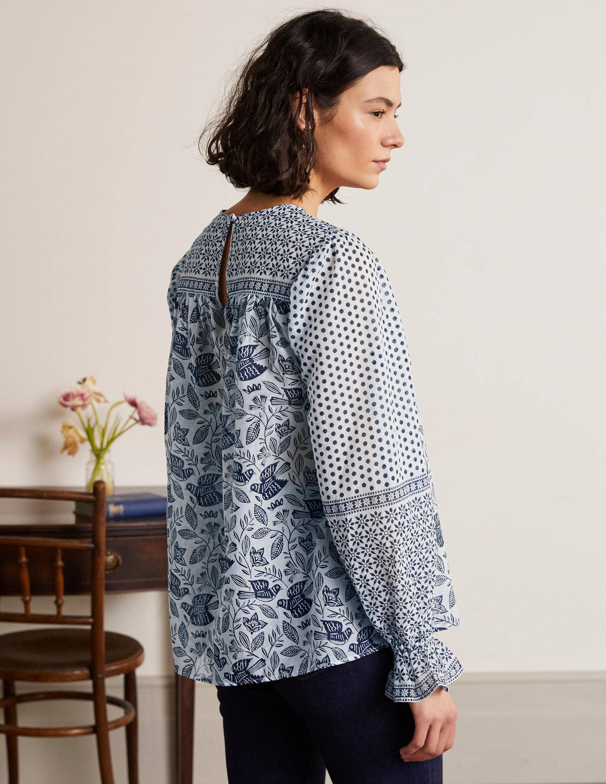 Gracie Cotton Blouse-Ivory, Meadow Flight-2