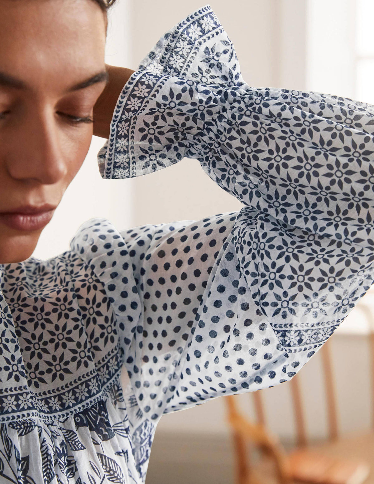 Gracie Cotton Blouse-Ivory, Meadow Flight - Image 3