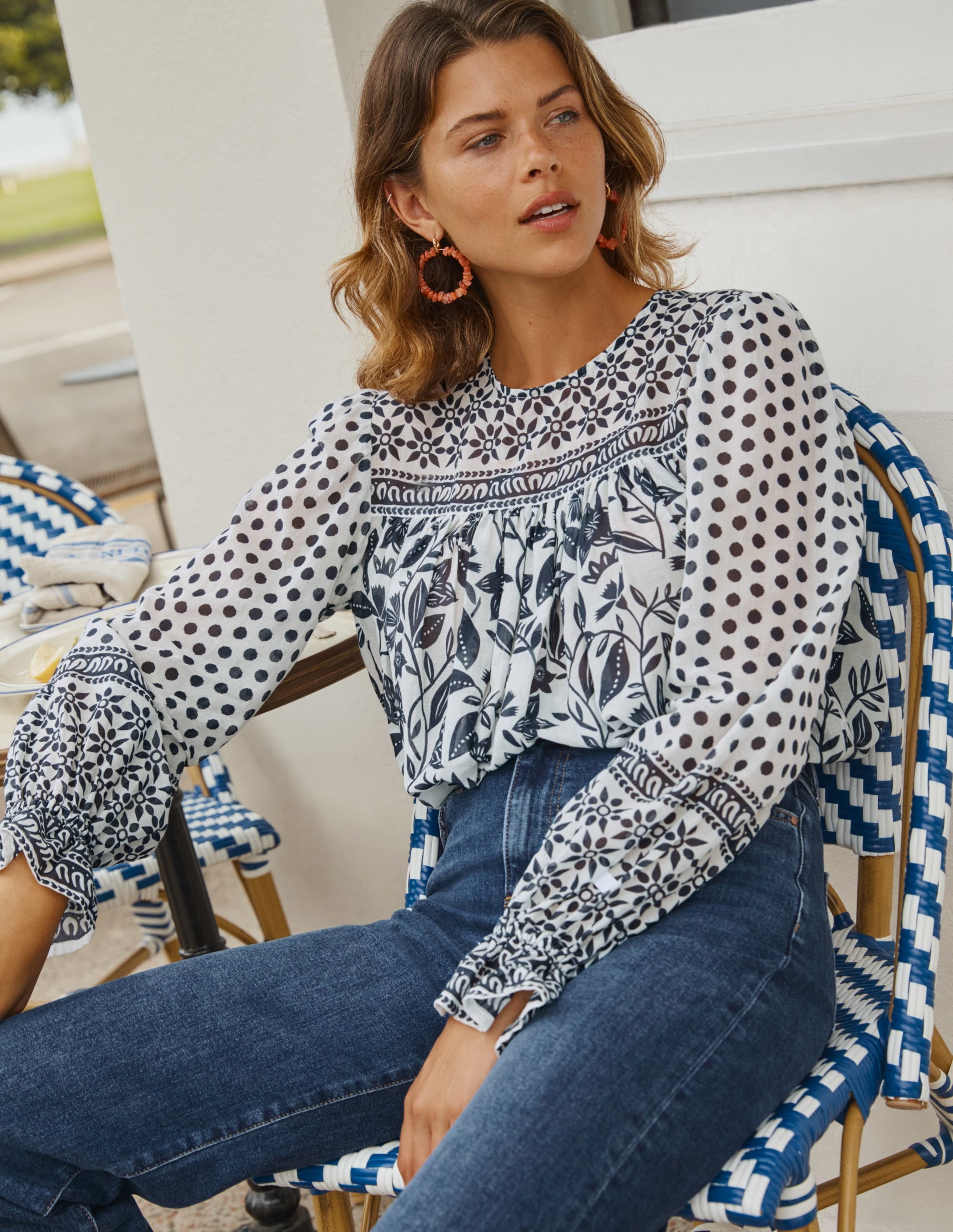 Gracie Cotton Blouse-Ivory, Meadow Flight - Image 4