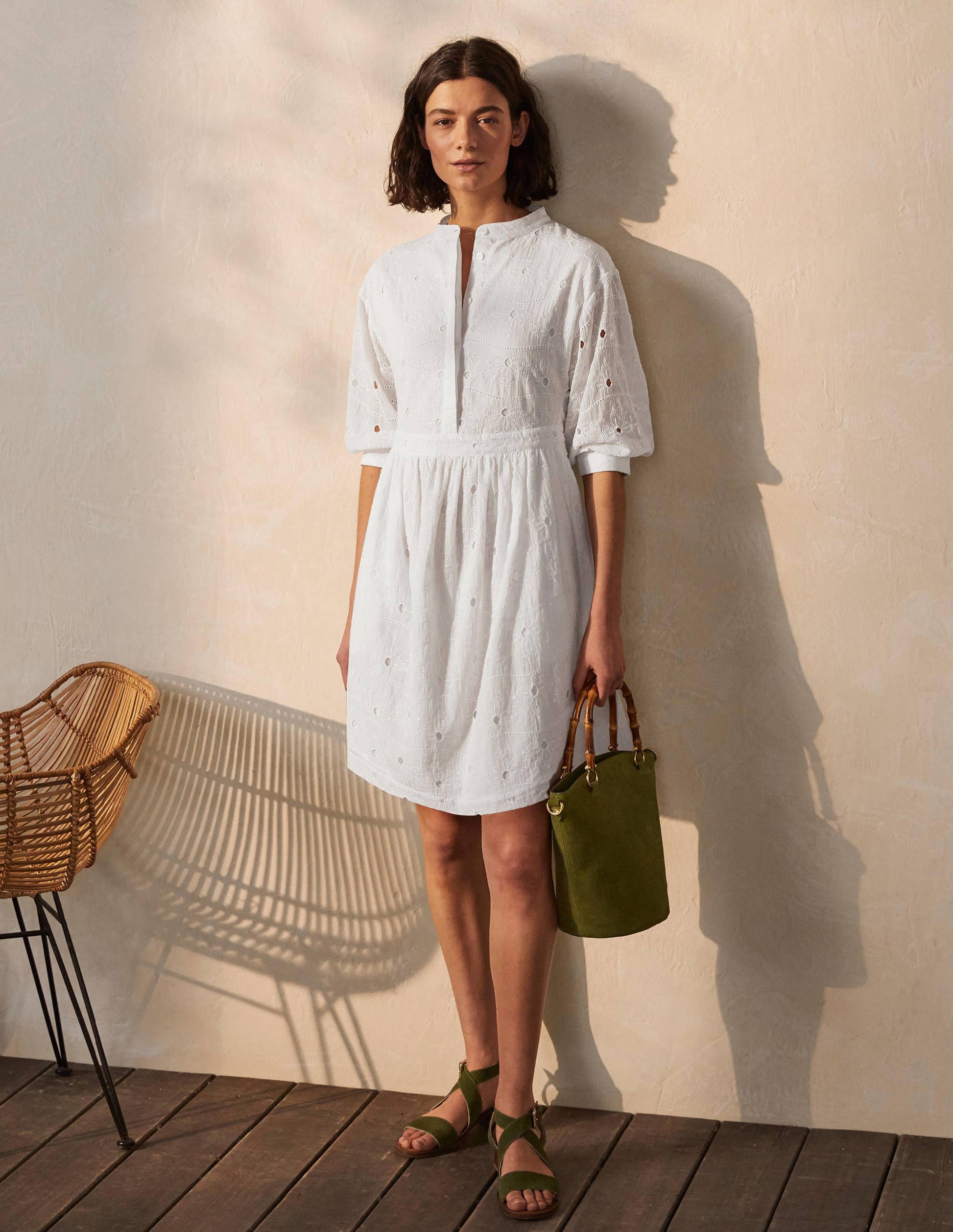 Broderie Cotton Dress-White-4