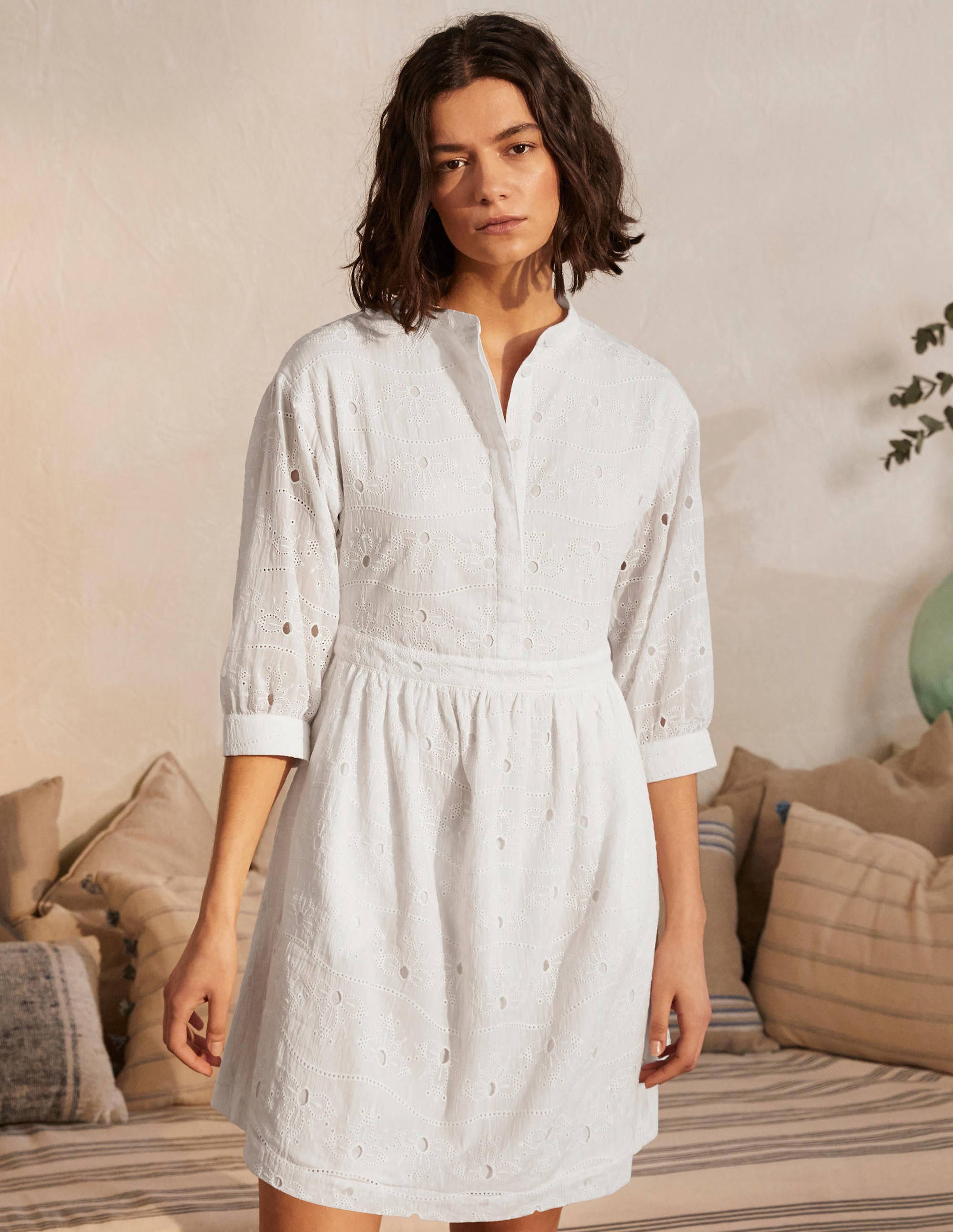 Broderie Cotton Dress-White - Image 1