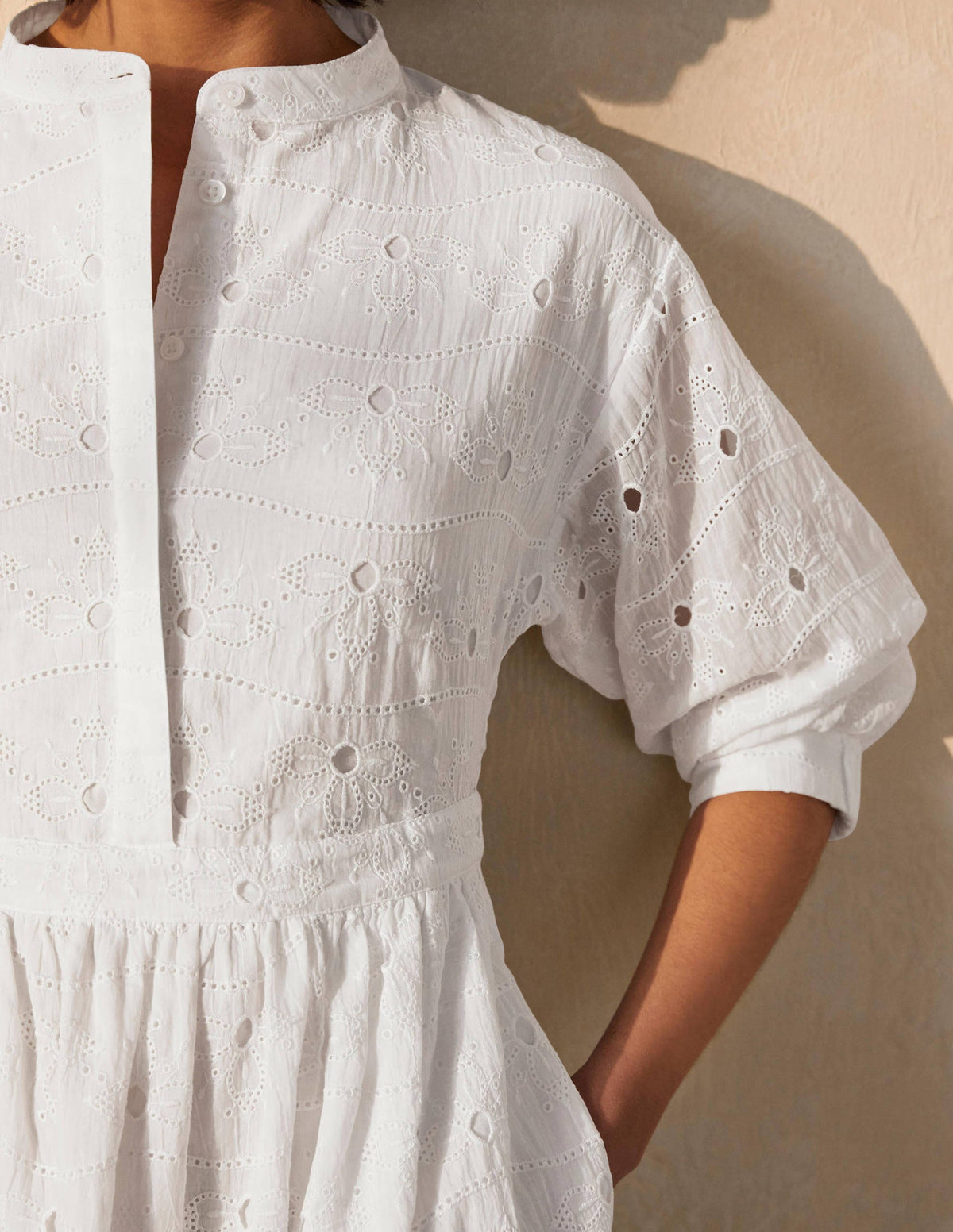 Broderie Cotton Dress-White - Image 3