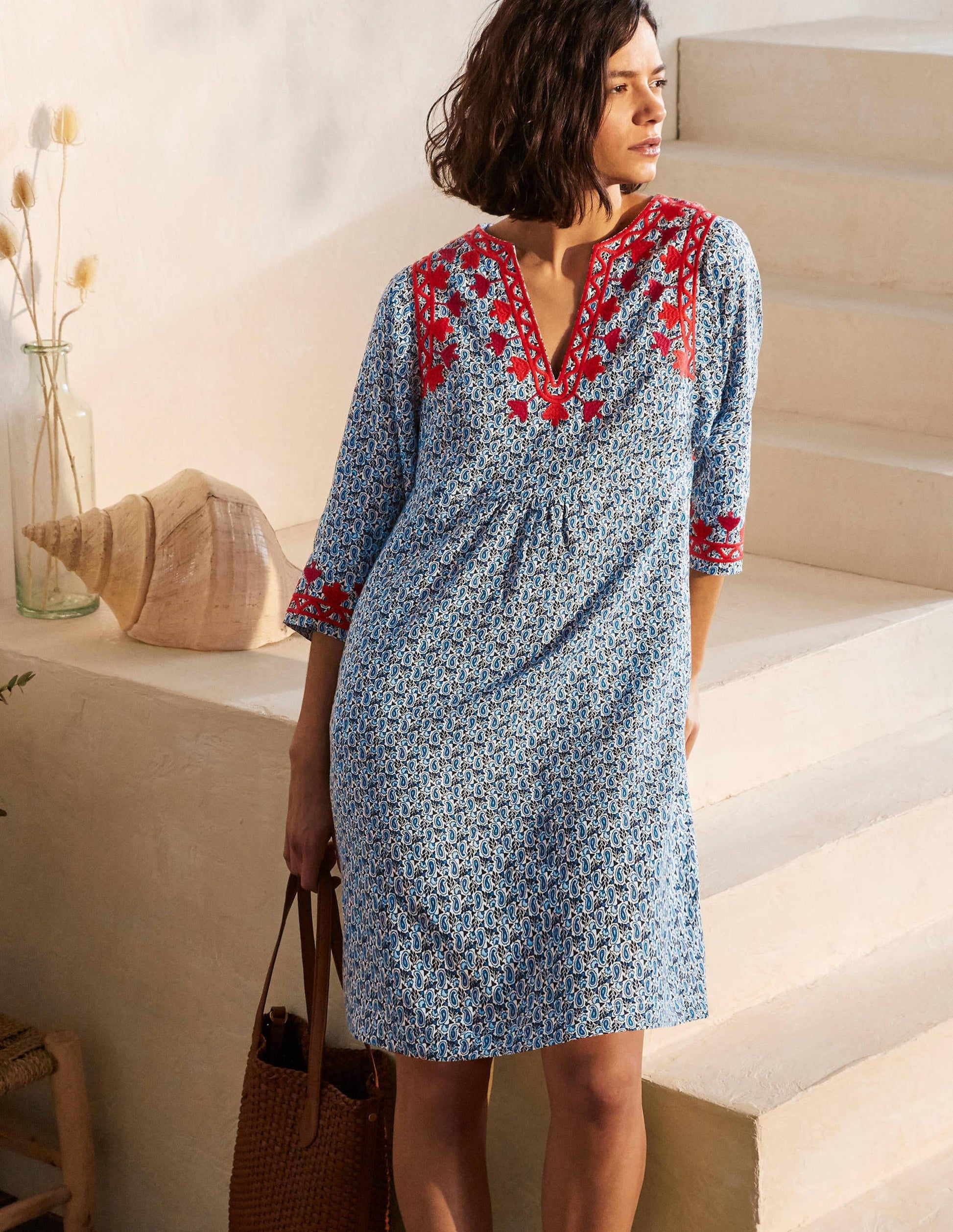 Embroidered Linen Dress-Ivory, Pretty Paisley-5