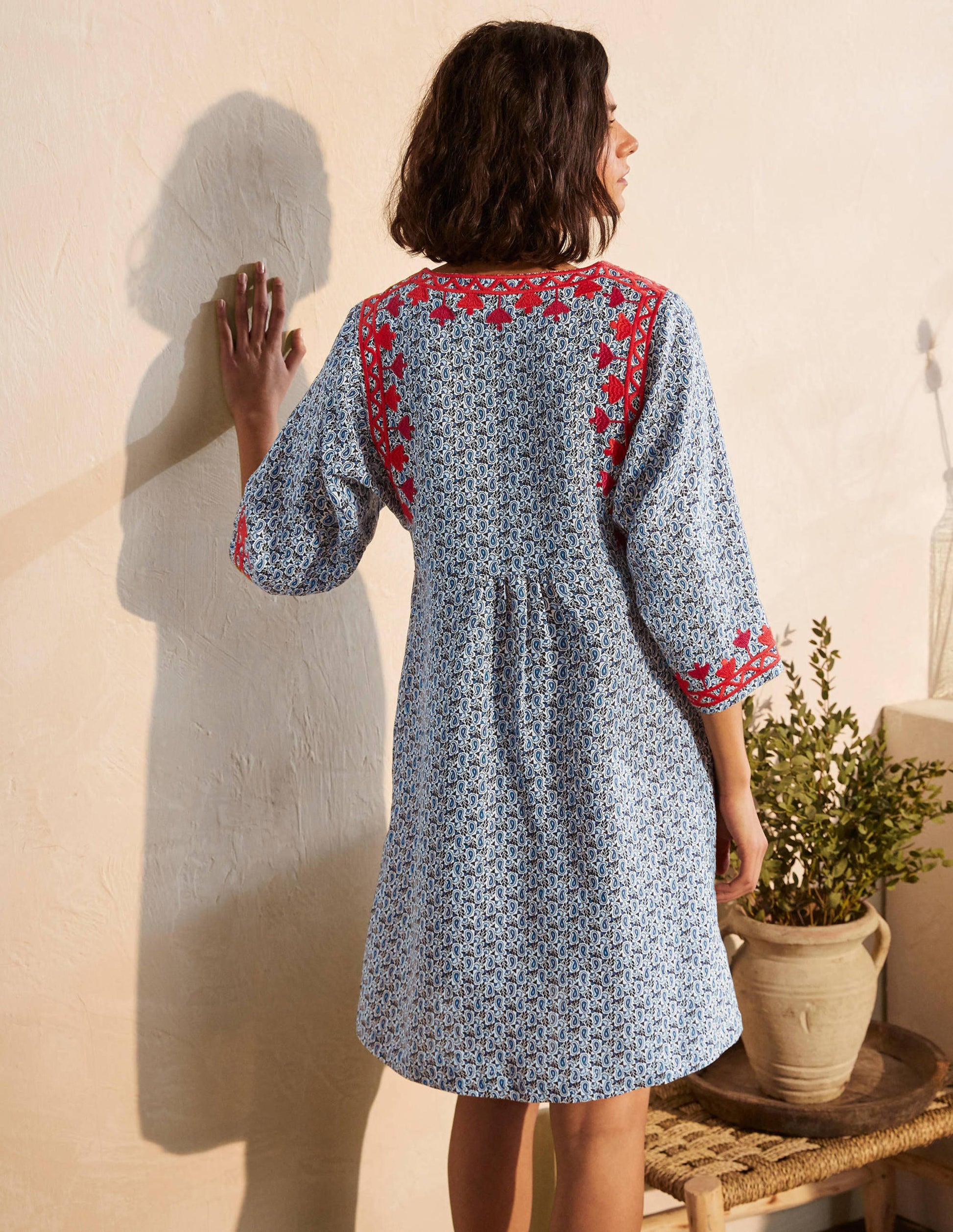 Embroidered Linen Dress-Ivory, Pretty Paisley-2