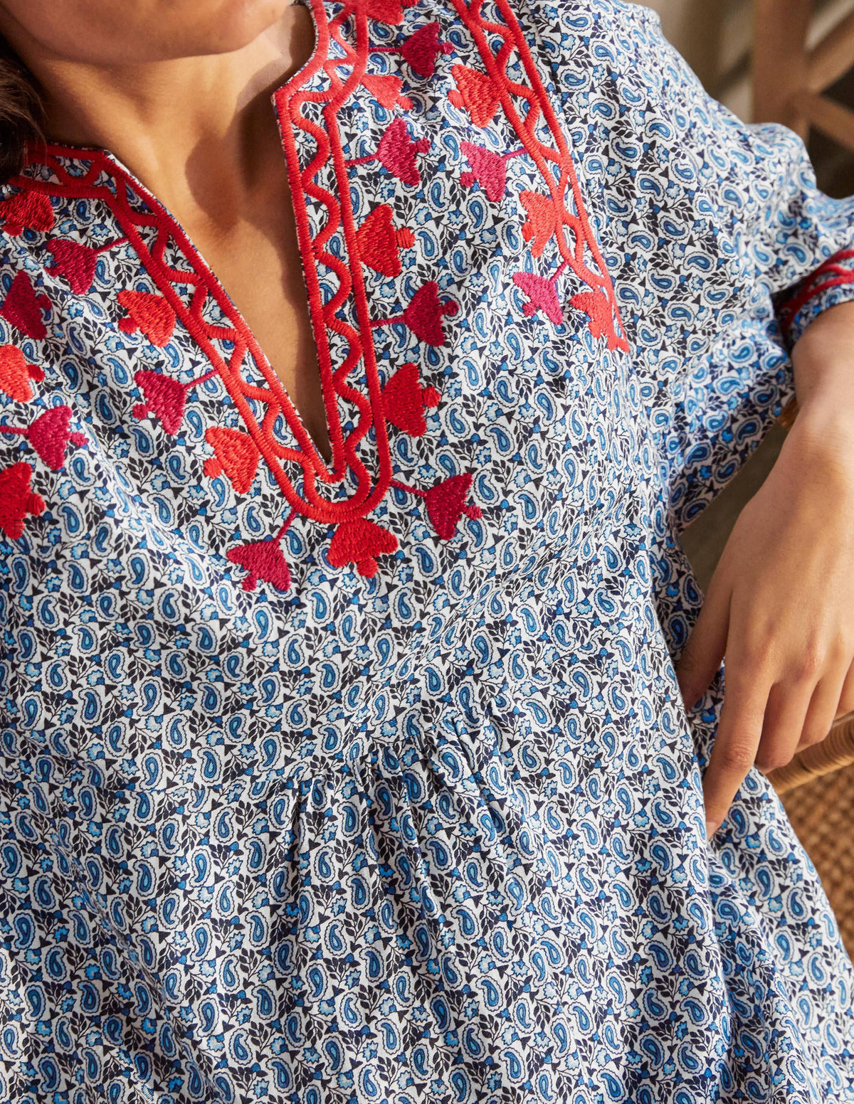 Embroidered Linen Dress-Ivory, Pretty Paisley-3