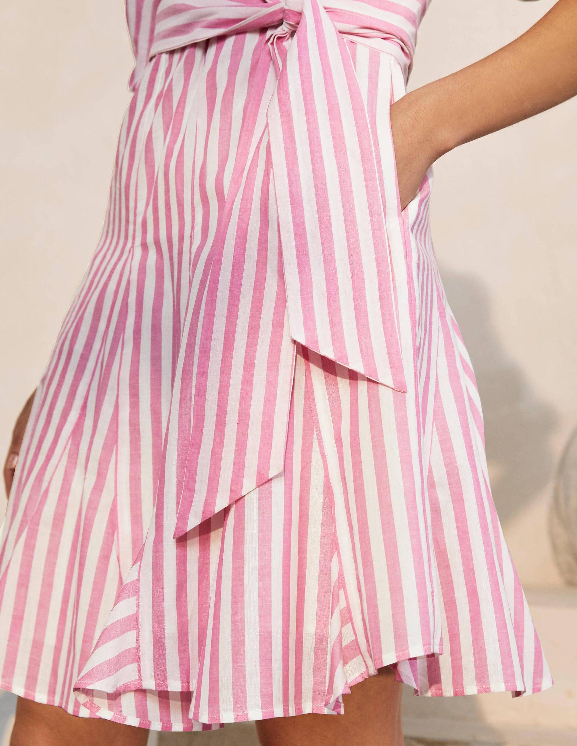 Puff Sleeve Cotton Dress-Party Pink Stripe-4