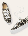 Canvas Flatform Plimsolls-Black/Ivory Animal