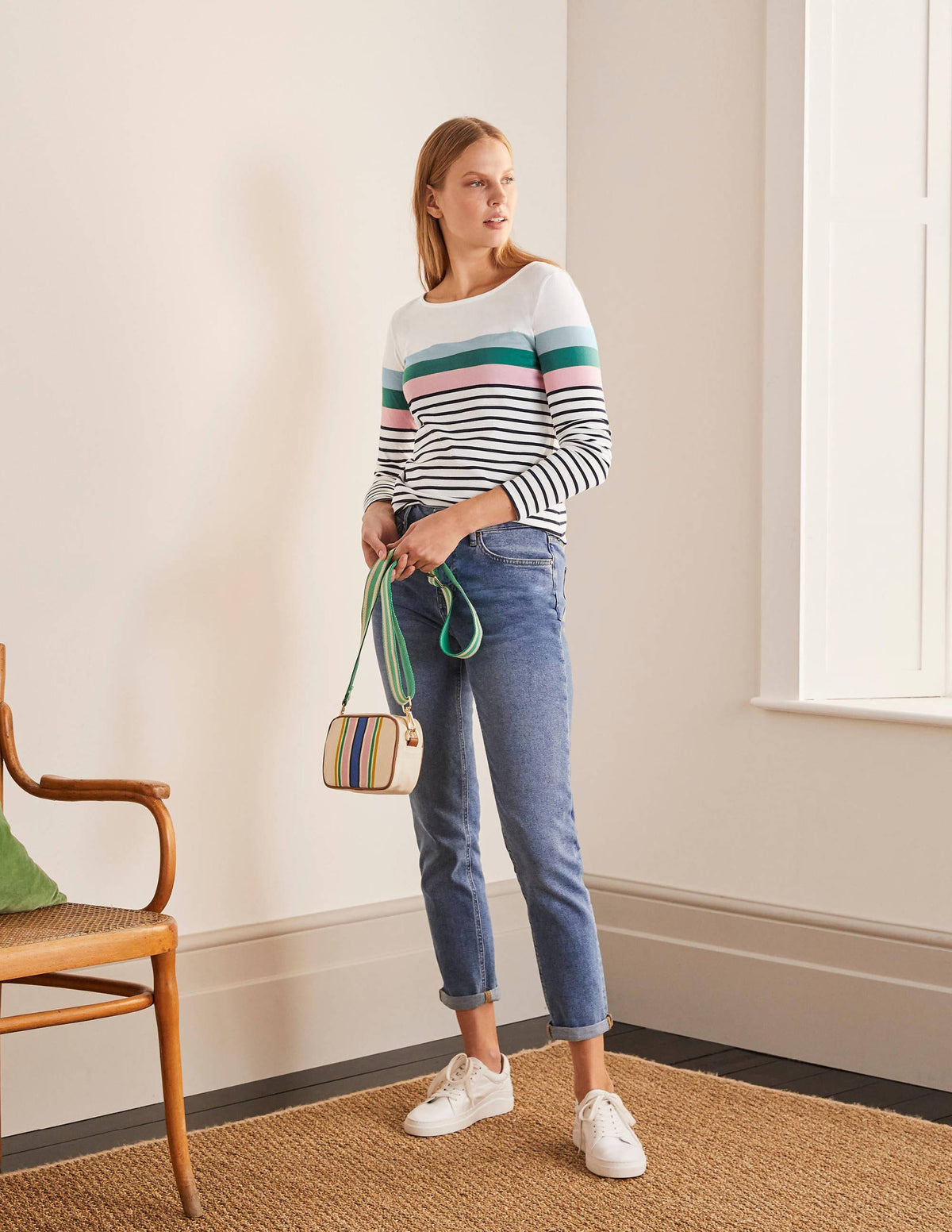 Long Sleeve Breton Top-Ice Blue/ Soft Peony - Image 2