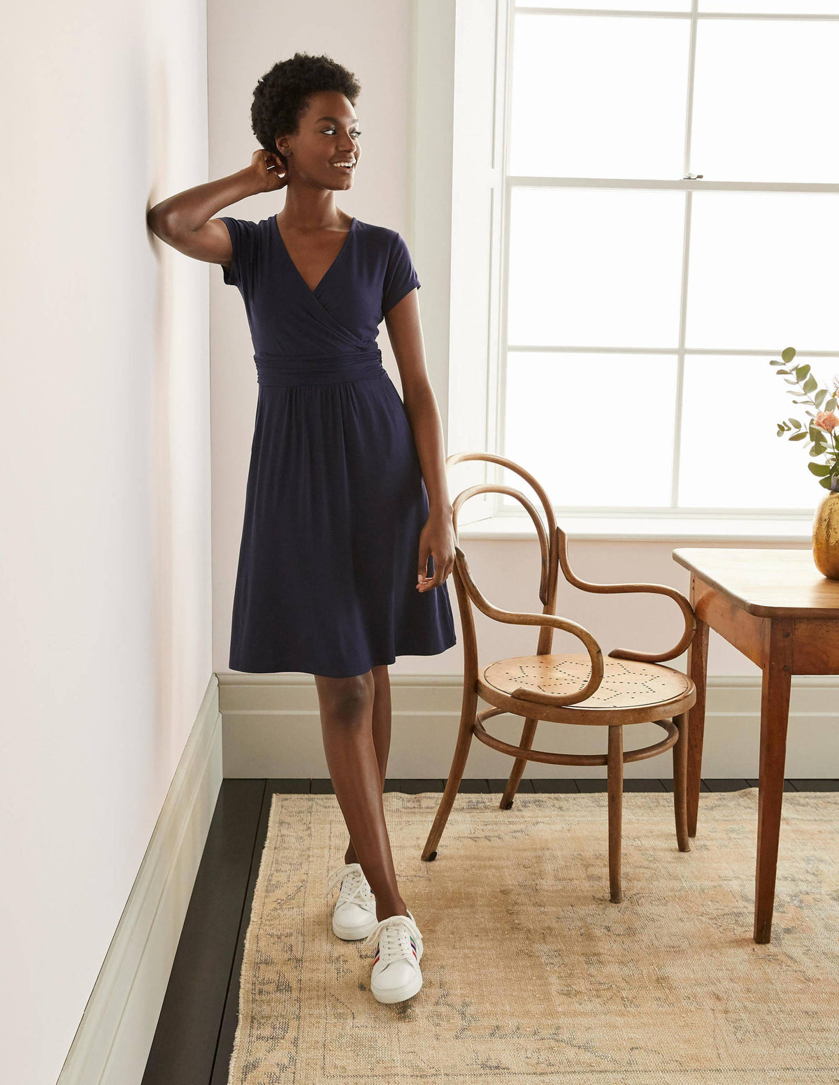 Lola Navy Jersey Wrap Dress-Navy-1