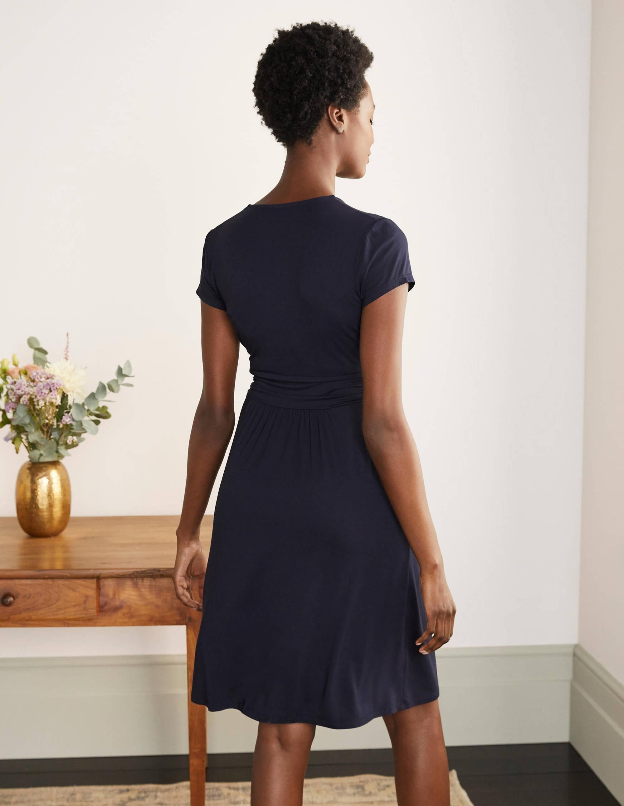 Lola Navy Jersey Wrap Dress-Navy - Image 3