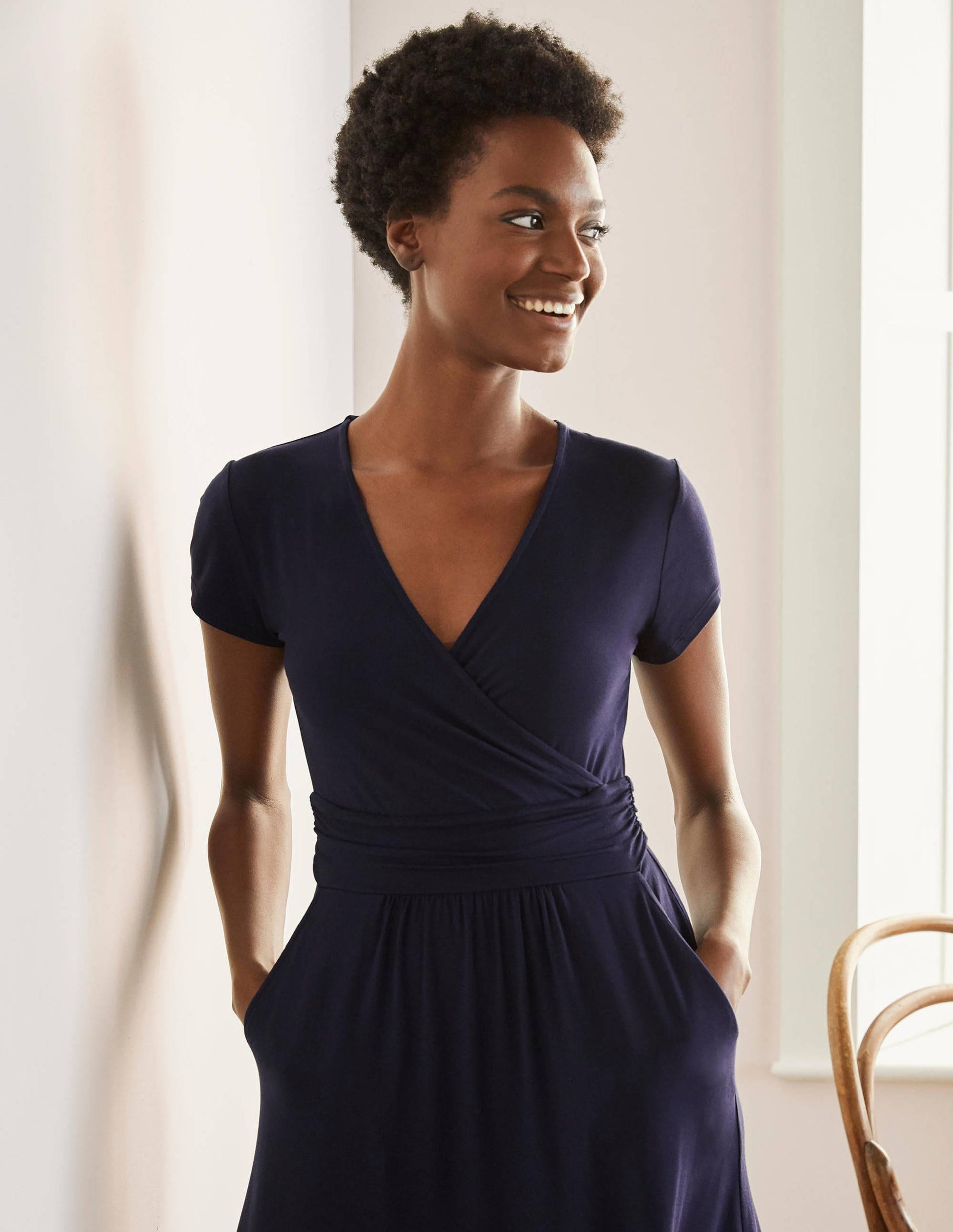 Lola Navy Jersey Wrap Dress-Navy-4