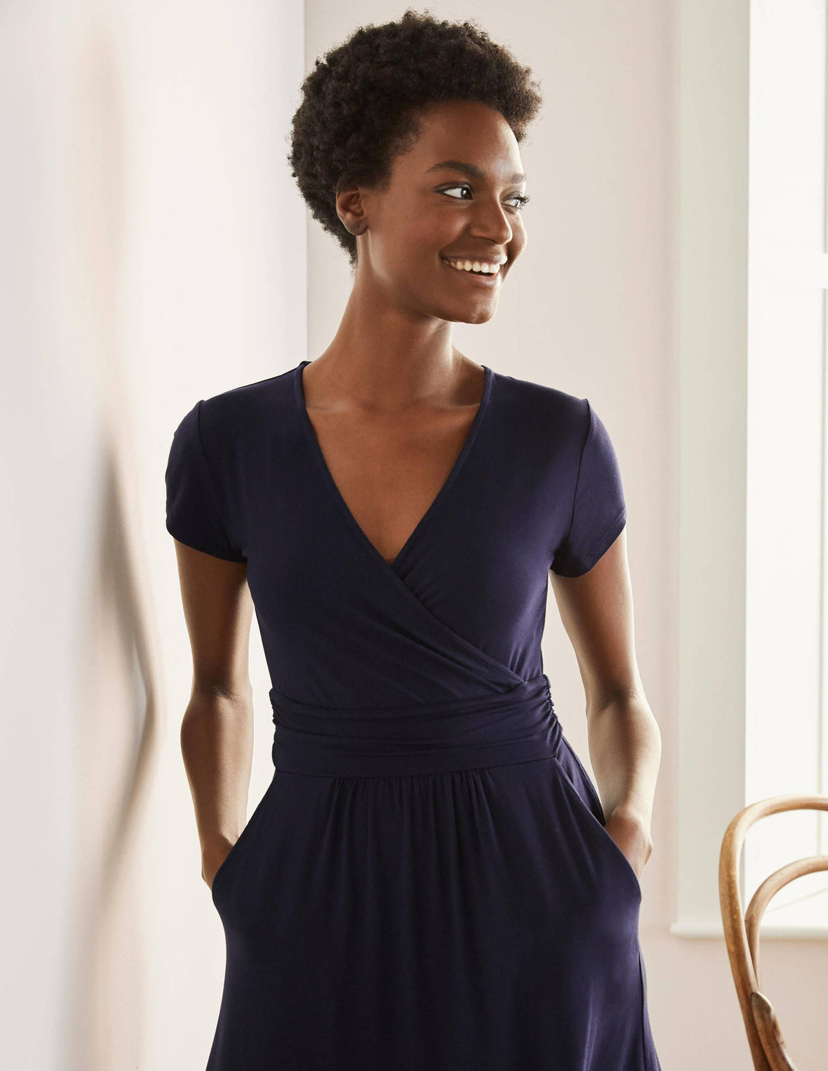 Lola Navy Jersey Wrap Dress-Navy - Image 4