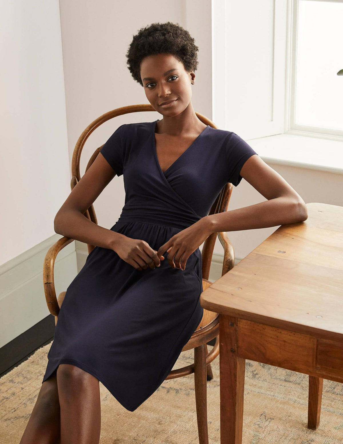 Lola Navy Jersey Wrap Dress-Navy-5