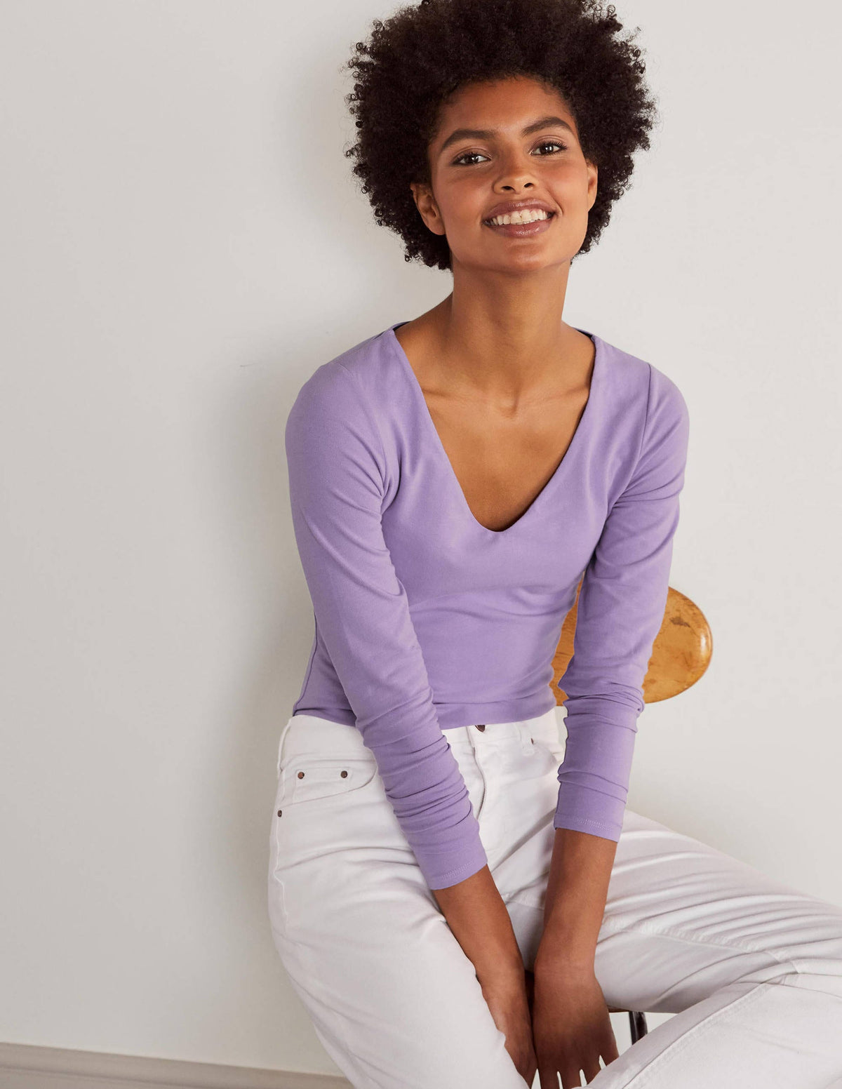 Double Layer V-neck Top-Cool Violet-1